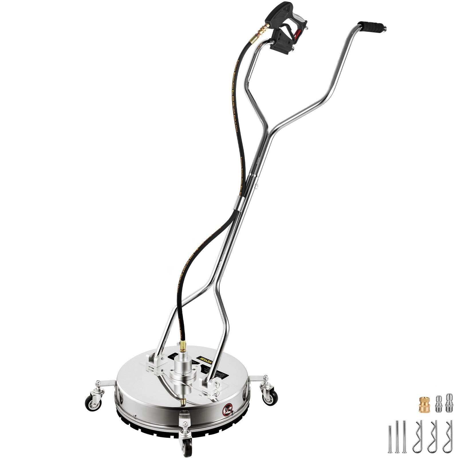 VEVOR Pressure Washer Surface Cleaner, 20'', Max. 4000 PSI Pressure by 2 Nozzles for Cleaning Driveways, Sidewalks, Stainless Steel Frame w/ Rotating Dual Handle, Wheels, Fit for 3/8'' Quick Connector 