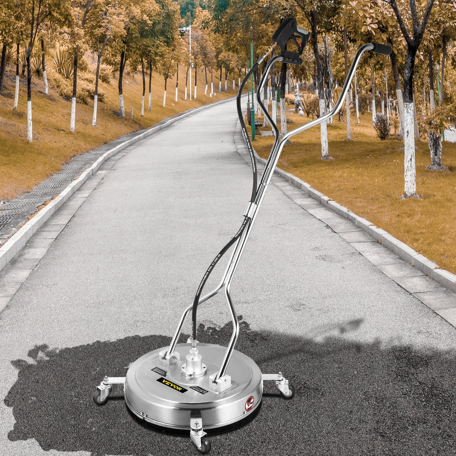 VEVOR Pressure Washer Surface Cleaner, 24'', Max. 4000 PSI Pressure by 2 Nozzles for Cleaning Driveways, Sidewalks, Stainless Steel Frame w/ Rotating Dual Handle, Wheels, Fit for 3/8'' Quick Connector 