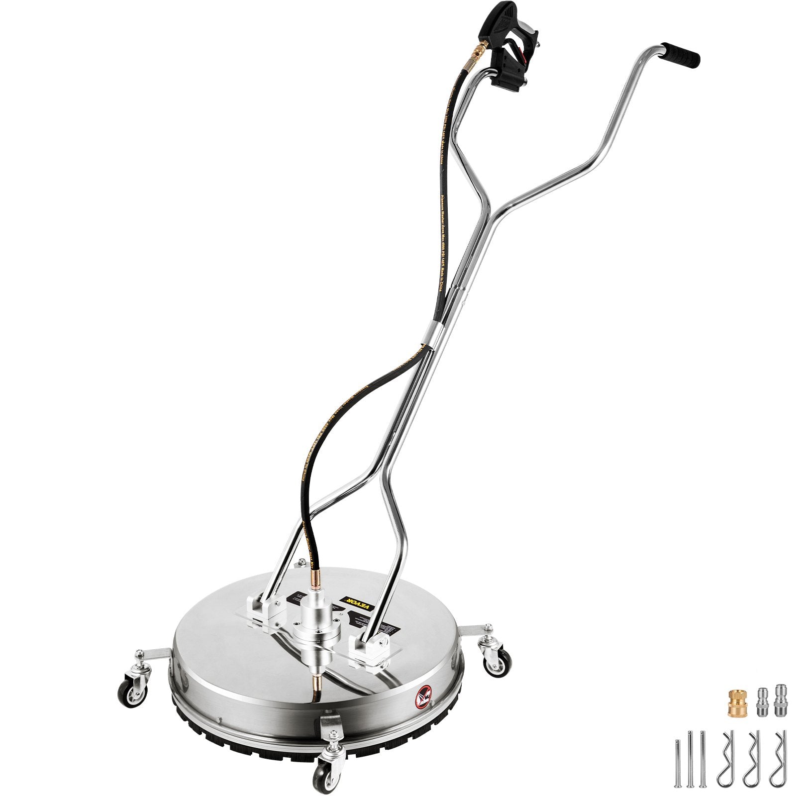 VEVOR Pressure Washer Surface Cleaner, 24'', Max. 4000 PSI Pressure by 2 Nozzles for Cleaning Driveways, Sidewalks, Stainless Steel Frame w/ Rotating Dual Handle, Wheels, Fit for 3/8'' Quick Connector 