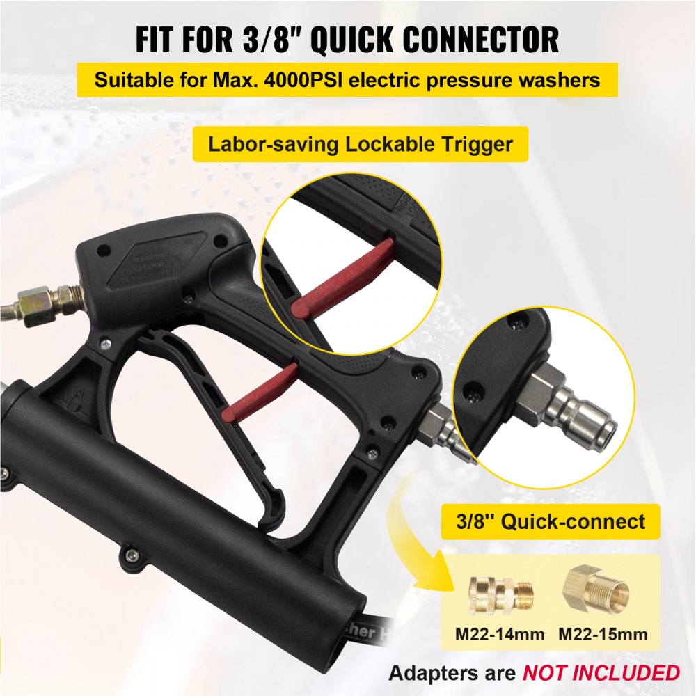 VEVOR Telescoping Pressure Washer Wand, 20 ft 5-Section Length Adjustable, Max. 4000 PSI Pressure, Fit for 3/8'' Quick Connection w/ Extension Wand, 5 Spray Nozzles, Belt, for Roof, Fence, Gutter 