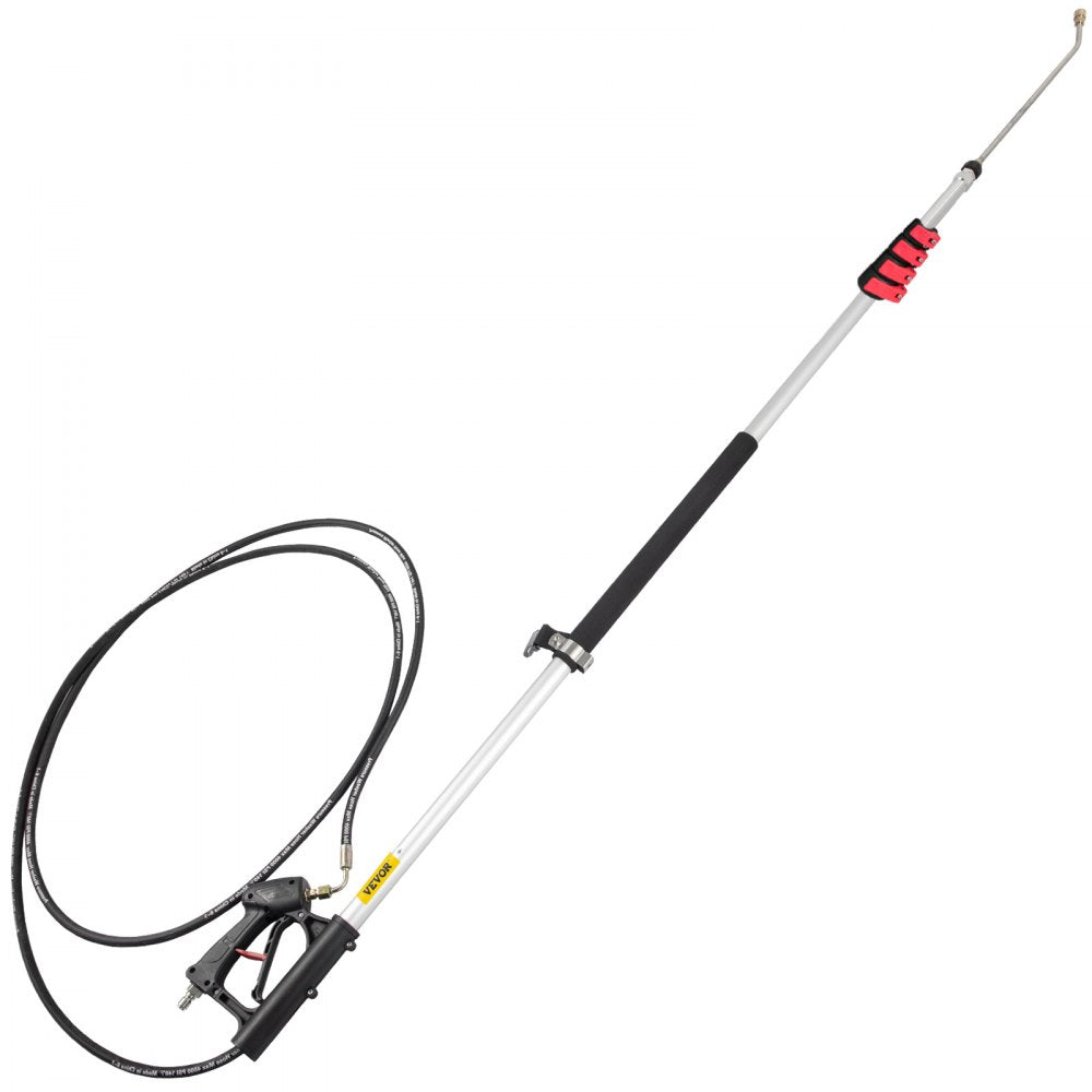 VEVOR Telescoping Pressure Washer Wand, 20 ft 5-Section Length Adjustable, Max. 4000 PSI Pressure, Fit for 3/8'' Quick Connection w/ Extension Wand, 5 Spray Nozzles, Belt, for Roof, Fence, Gutter 