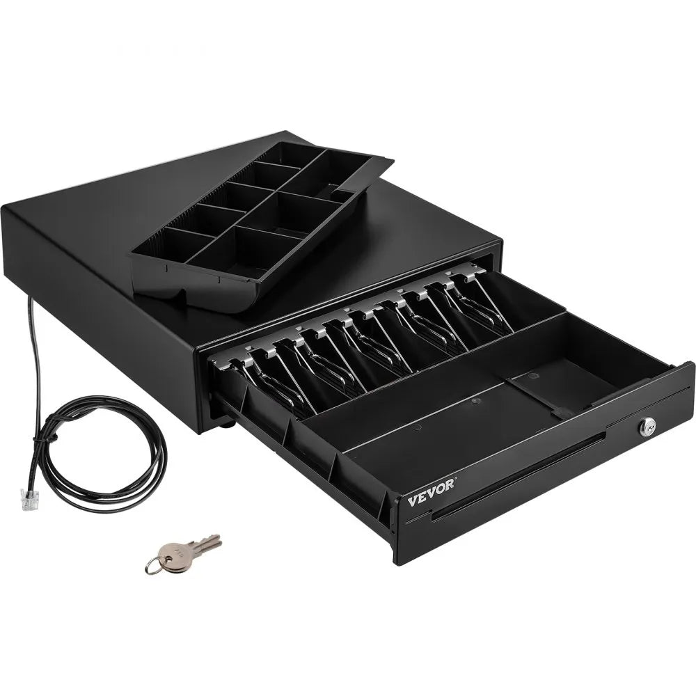 VEVOR Cash Register Drawer, 16" 12 V, for POS System with 5 Bill 8 Coin Cash Tray, Removable Coin Compartment & 2 Keys Included, RJ11/RJ12 Cable for Supermarket, Bar, Coffee Shop, Restaurant