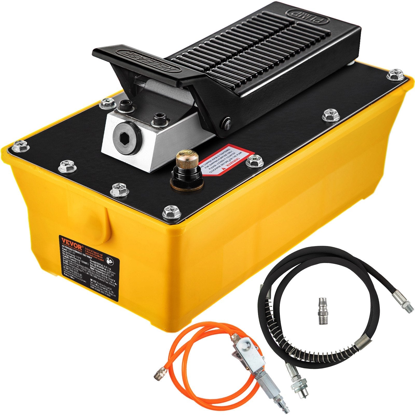 VEVOR Air Hydraulic Pump, 10,000 PSI Hydraulic Foot Pump, 1/2 Gal Reservoir Foot Operated Air/Hydraulic Pump, with Hose and Spray Gun for Heavy Machinery Rigging, Auto Repair, Auto Body Frame Machines 
