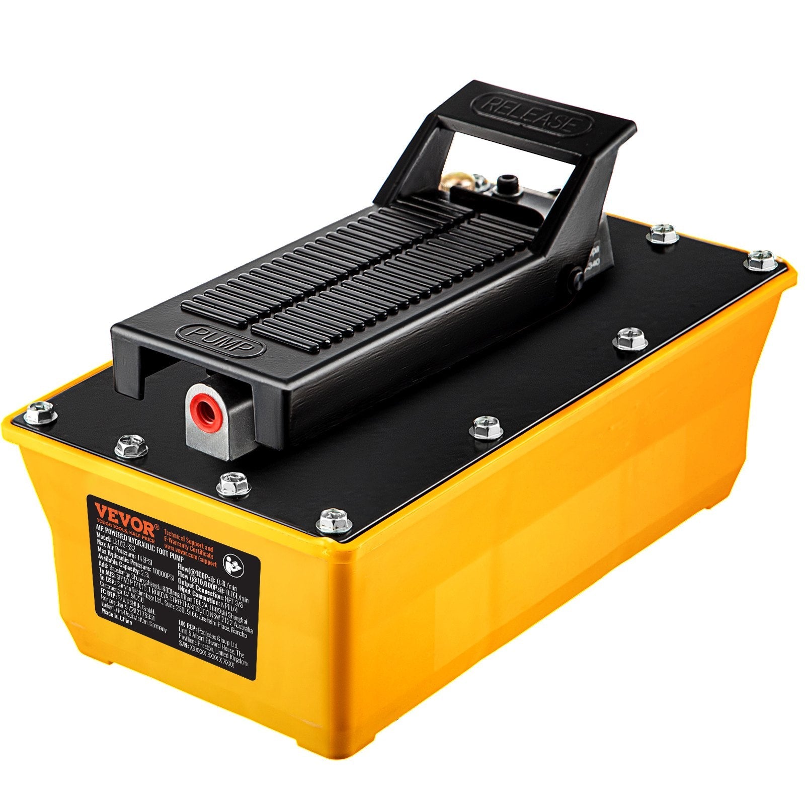 VEVOR Air Hydraulic Pump, 10,000 PSI Hydraulic Foot Pump, 1/2 Gal Reservoir Foot Operated Air/Hydraulic Pump, with Hose and Spray Gun for Heavy Machinery Rigging, Auto Repair, Auto Body Frame Machines 
