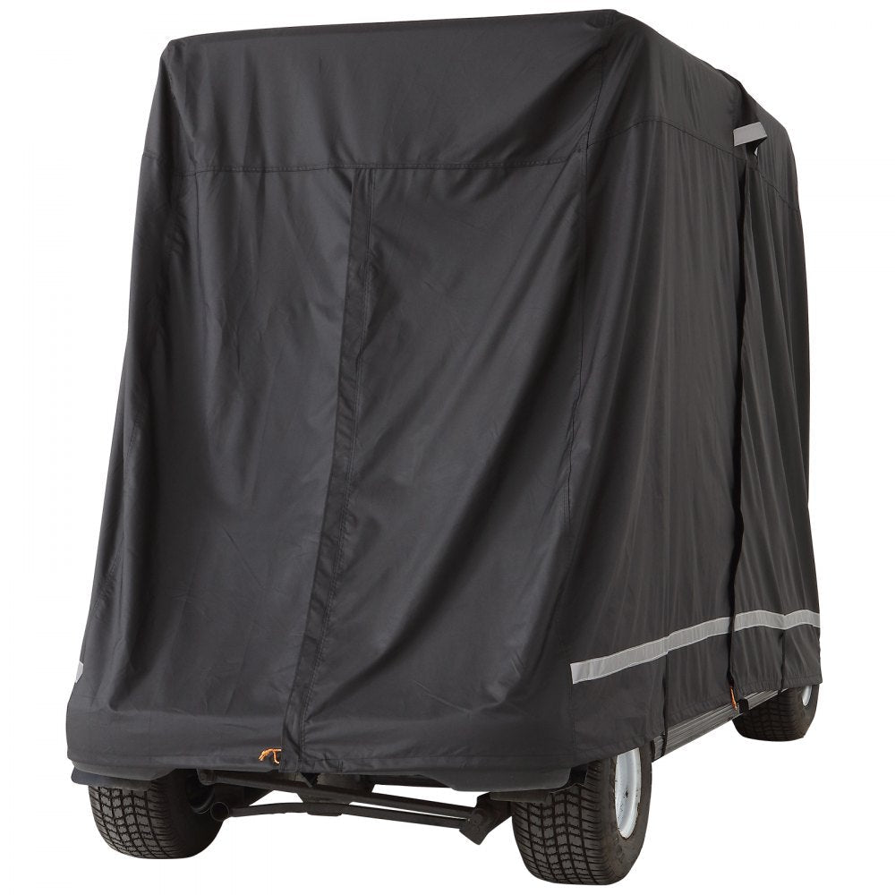 VEVOR 4 Passenger Golf Cart Cover, 600D Polyester Full Cover, Universal Fits for Most Brand Club Car Covers, Waterproof, Sunproof, and Dustproof Outdoor Golf Cart Cover with Three Zipper Doors, Black 