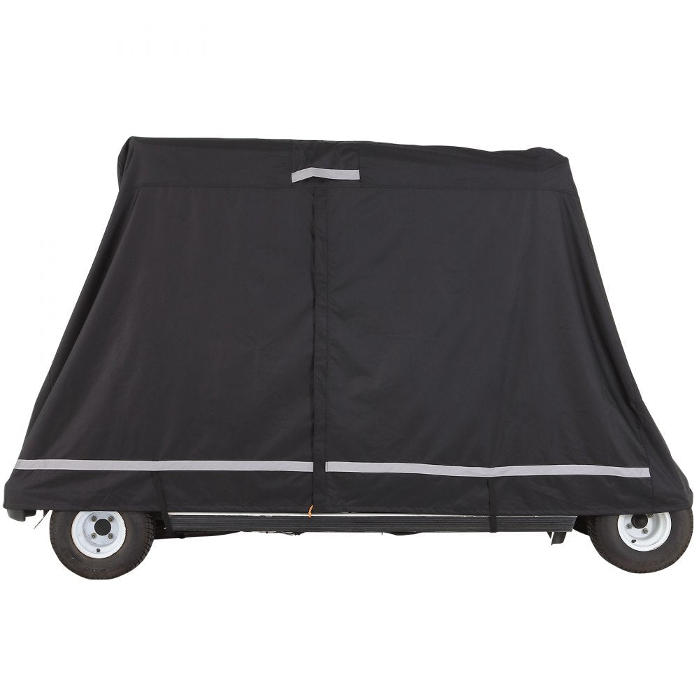VEVOR 4 Passenger Golf Cart Cover, 600D Polyester Full Cover, Universal Fits for Most Brand Club Car Covers, Waterproof, Sunproof, and Dustproof Outdoor Golf Cart Cover with Three Zipper Doors, Black 