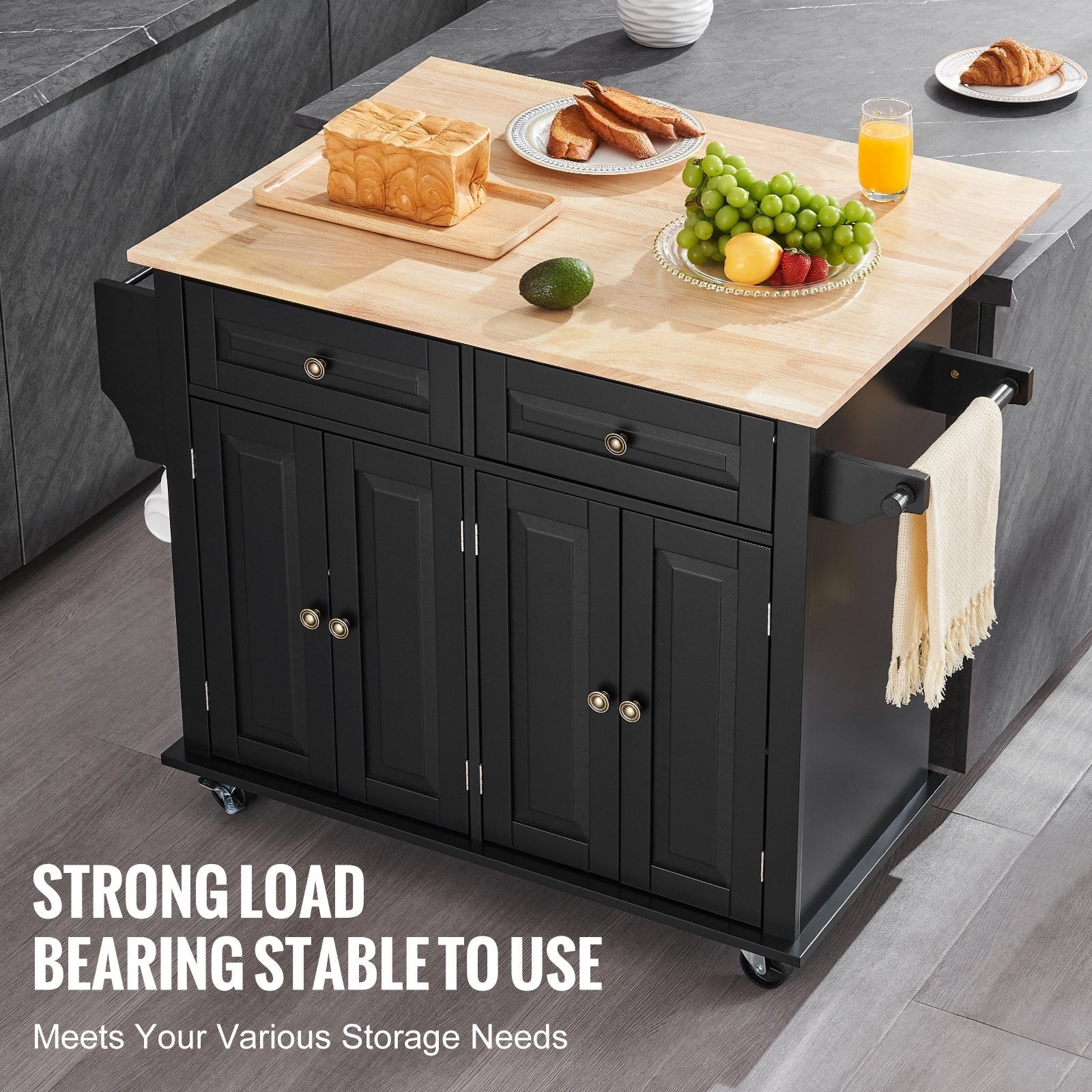 VEVOR Kitchen Island Cart Rolling Storage Cabinet on Wheel with Drawer & Shelves 