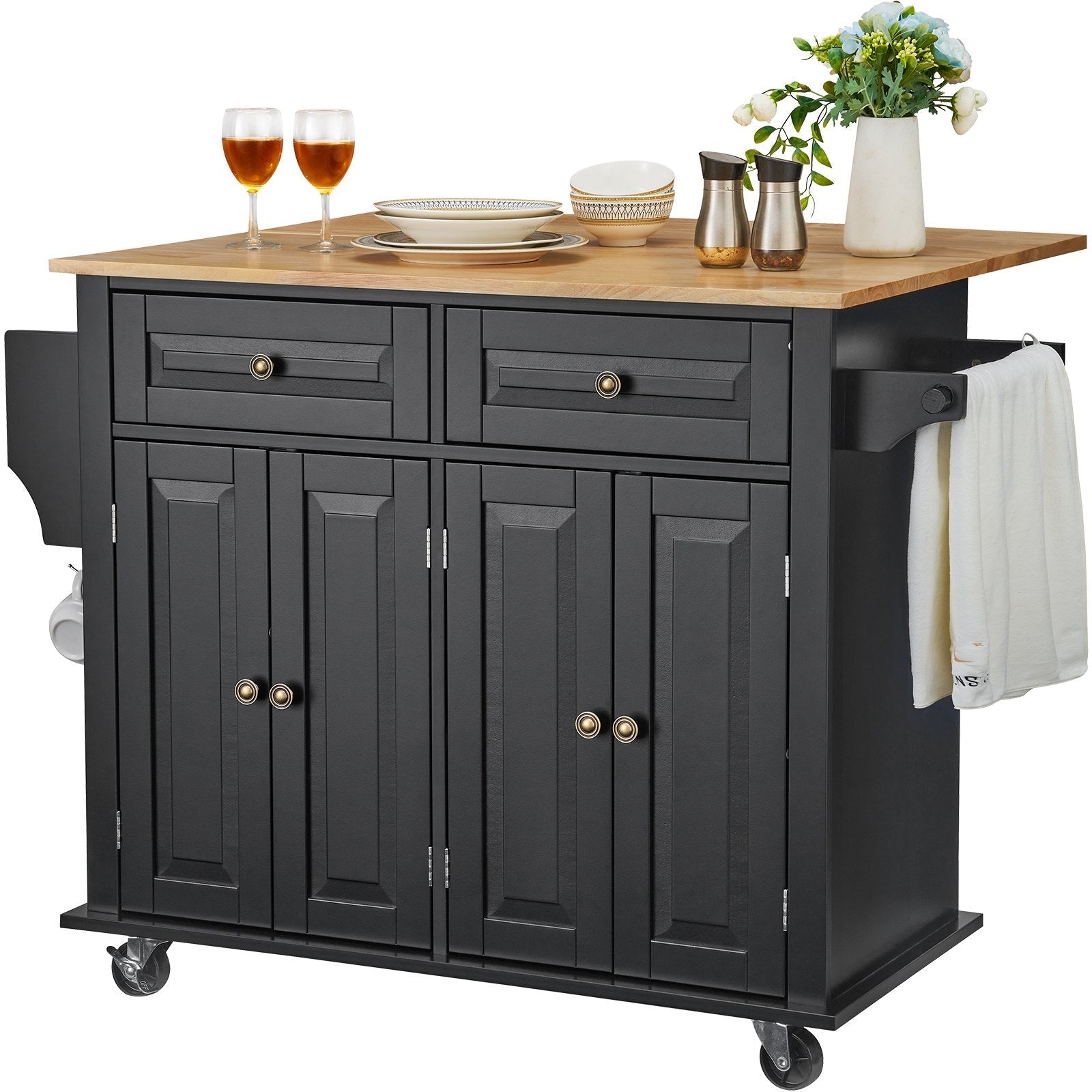 VEVOR Kitchen Island Cart Rolling Storage Cabinet on Wheel with Drawer & Shelves 