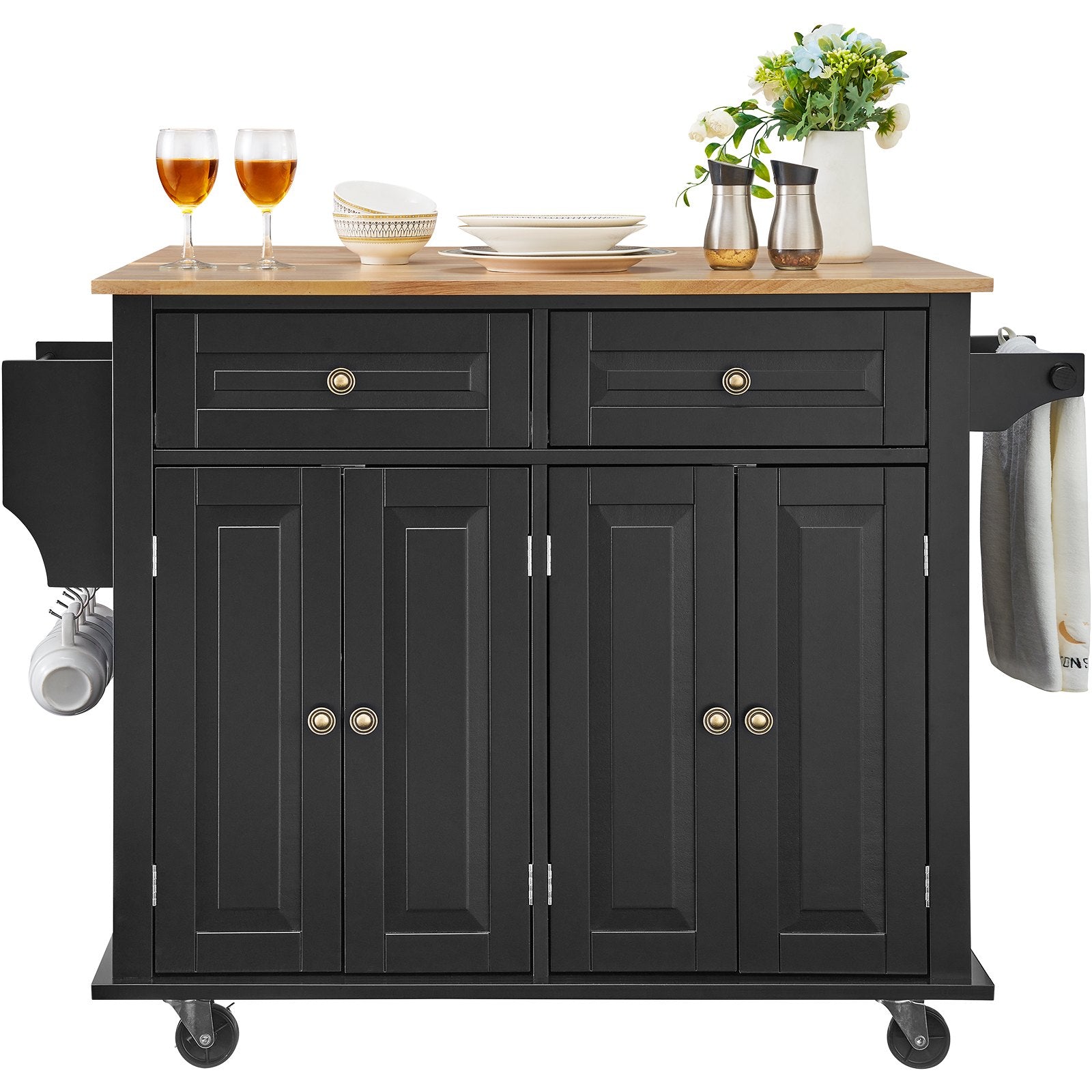 VEVOR Kitchen Island Cart Rolling Storage Cabinet on Wheel with Drawer & Shelves 