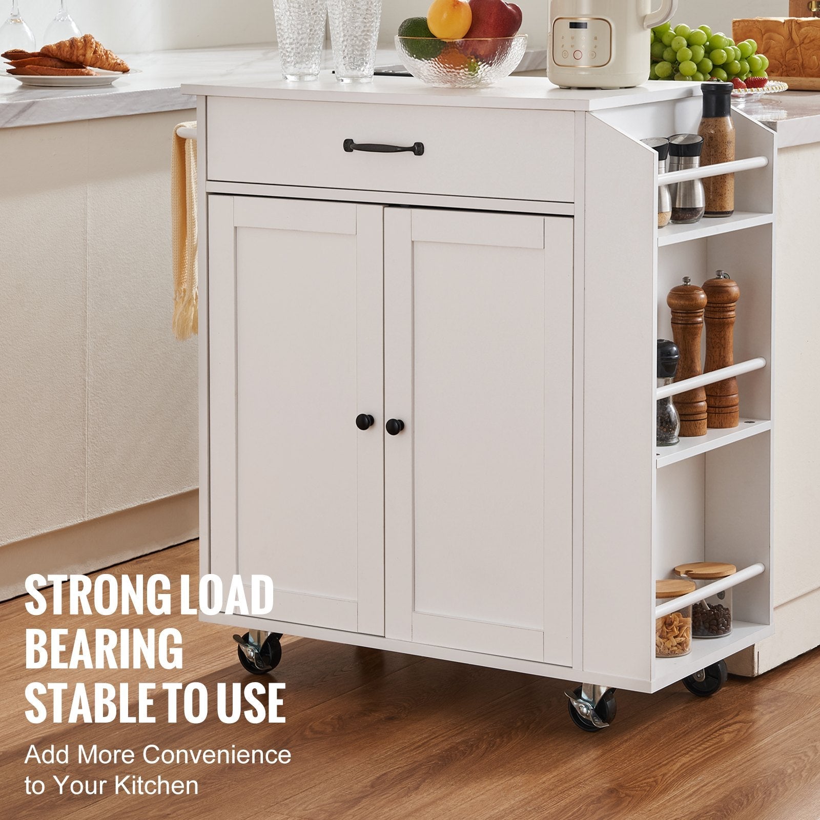 VEVOR Kitchen Island Cart Rolling Storage Cabinet on Wheel with Charging Station 
