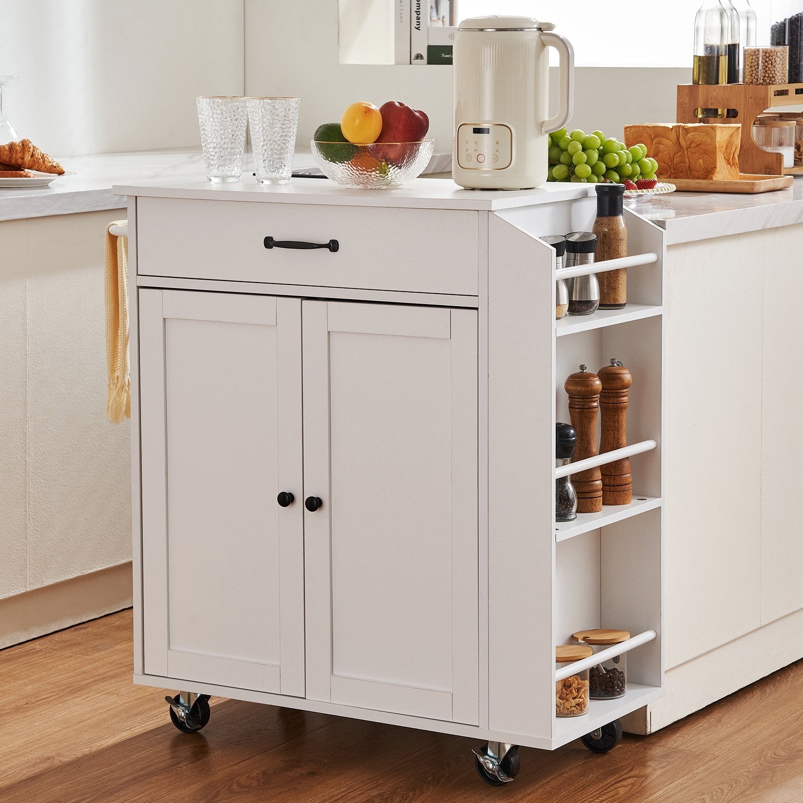 VEVOR Kitchen Island Cart Rolling Storage Cabinet on Wheel with Charging Station 