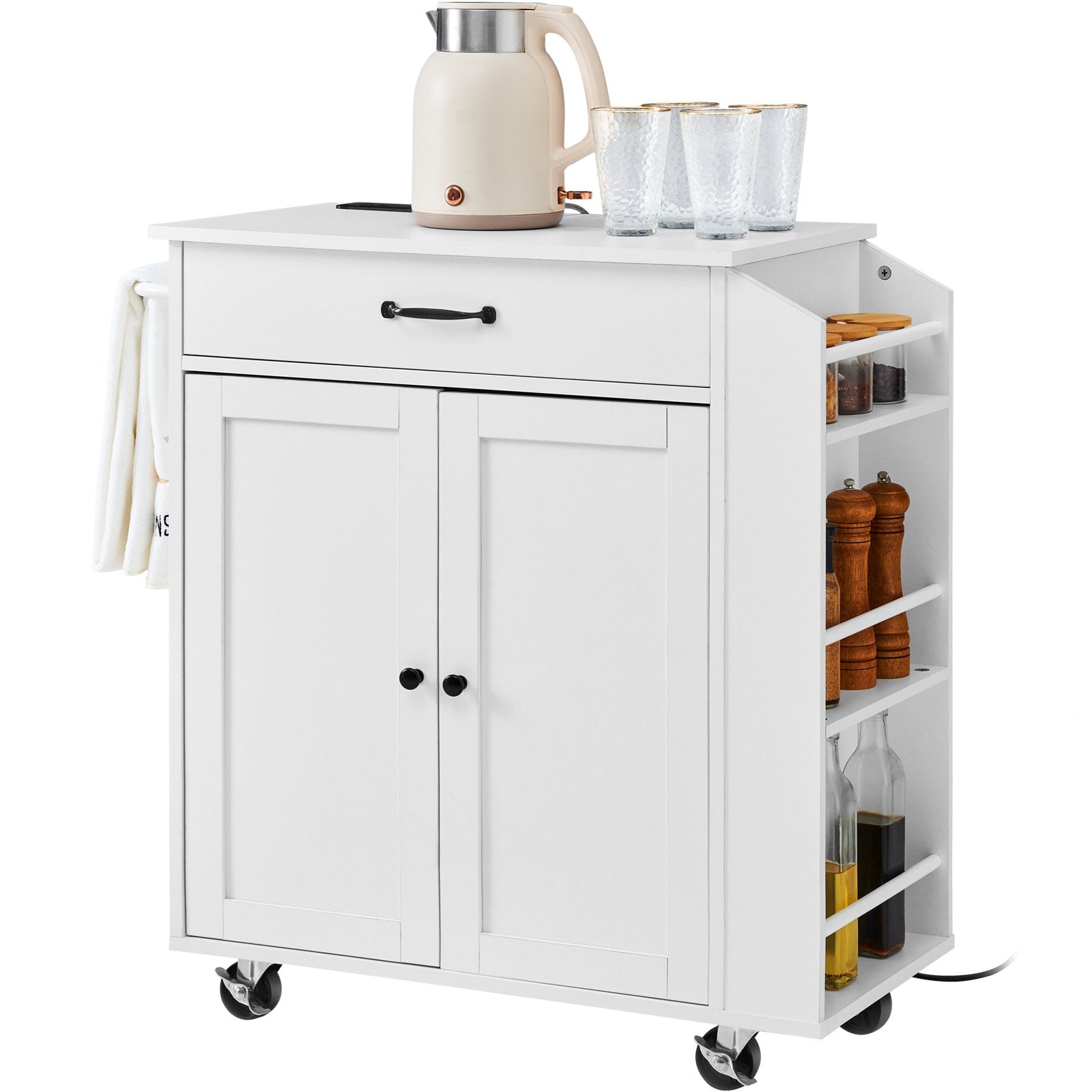 VEVOR Kitchen Island Cart Rolling Storage Cabinet on Wheel with Charging Station 