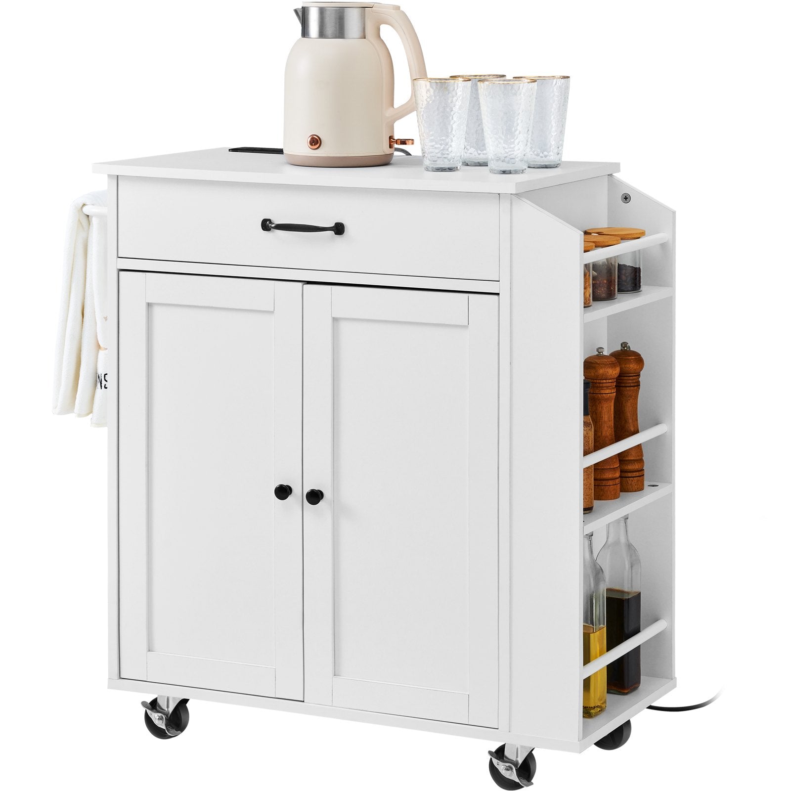 VEVOR Kitchen Island Cart Rolling Storage Cabinet on Wheel with Charging Station 