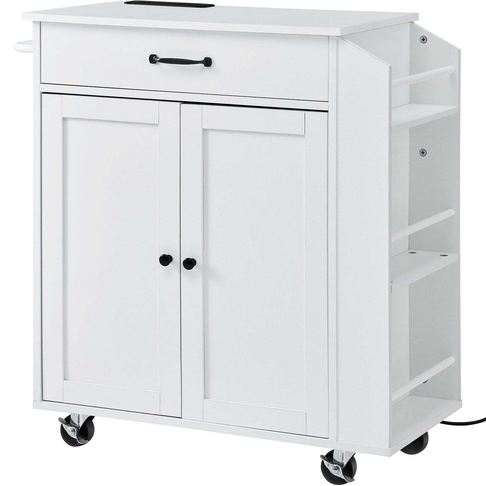 VEVOR Kitchen Island Cart Rolling Storage Cabinet on Wheel with Charging Station 