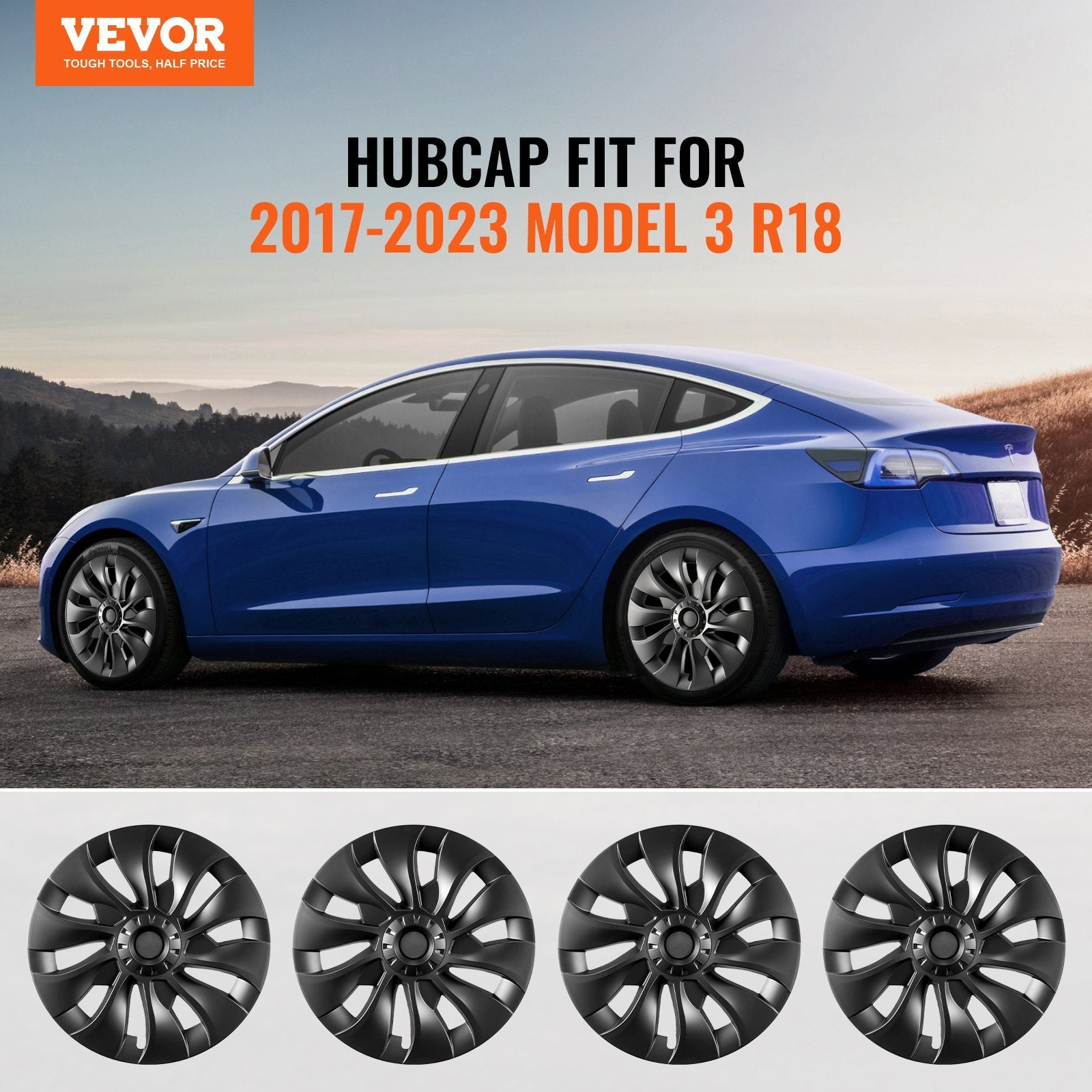 VEVOR 18" Wheel Rim Cover for 2017-2023 Model 3 Hubcap with Valve Nozzle Hole 