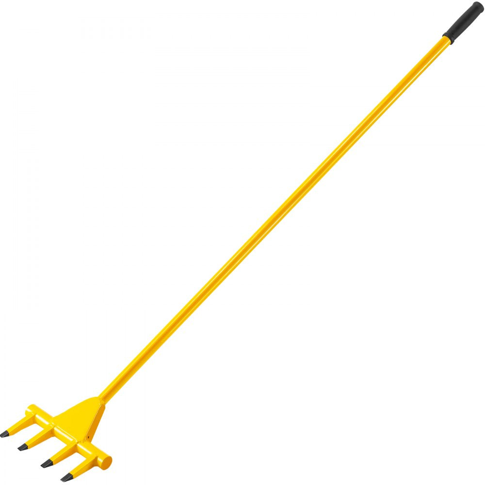 Deck Wrecker Pry Bar 4-Tine, Deck Wrecking Bar with 56-Inch Long Handle, Demolition Bar, 2-Inch Spacing between Tines, Deck Pry Bar with Nail Puller, Deck Wrecker Tool Heavy-Duty Steel, Yellow 