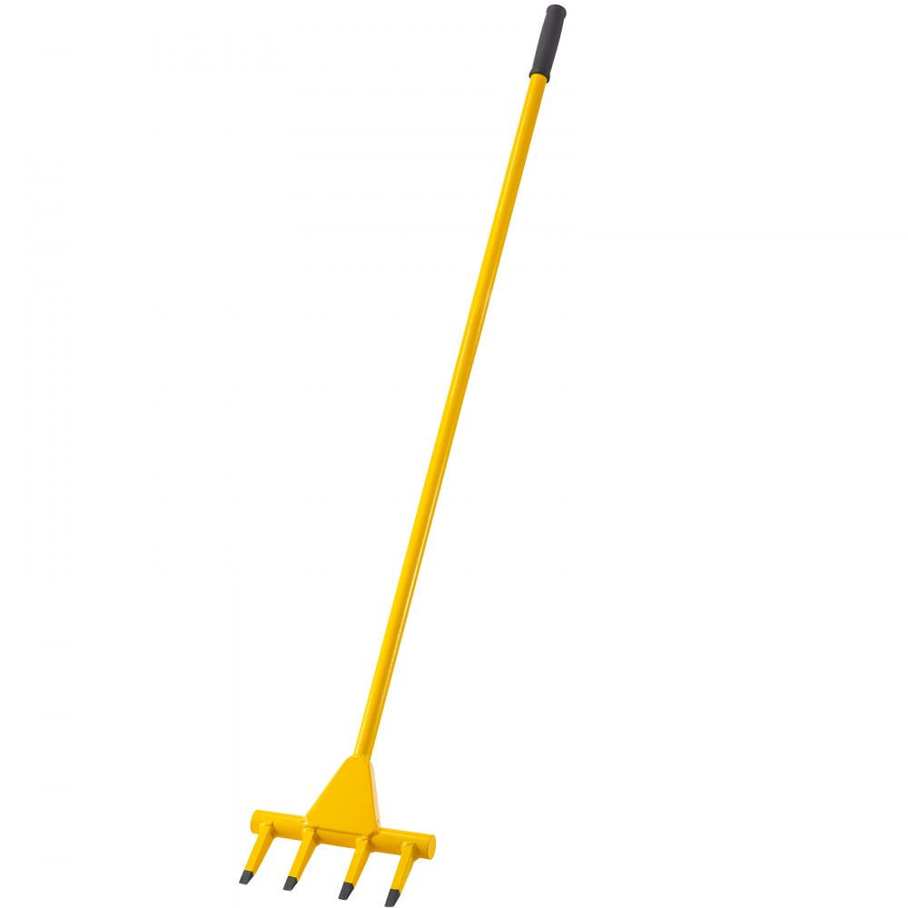 Deck Wrecker Pry Bar 4-Tine, Deck Wrecking Bar with 56-Inch Long Handle, Demolition Bar, 2-Inch Spacing between Tines, Deck Pry Bar with Nail Puller, Deck Wrecker Tool Heavy-Duty Steel, Yellow 