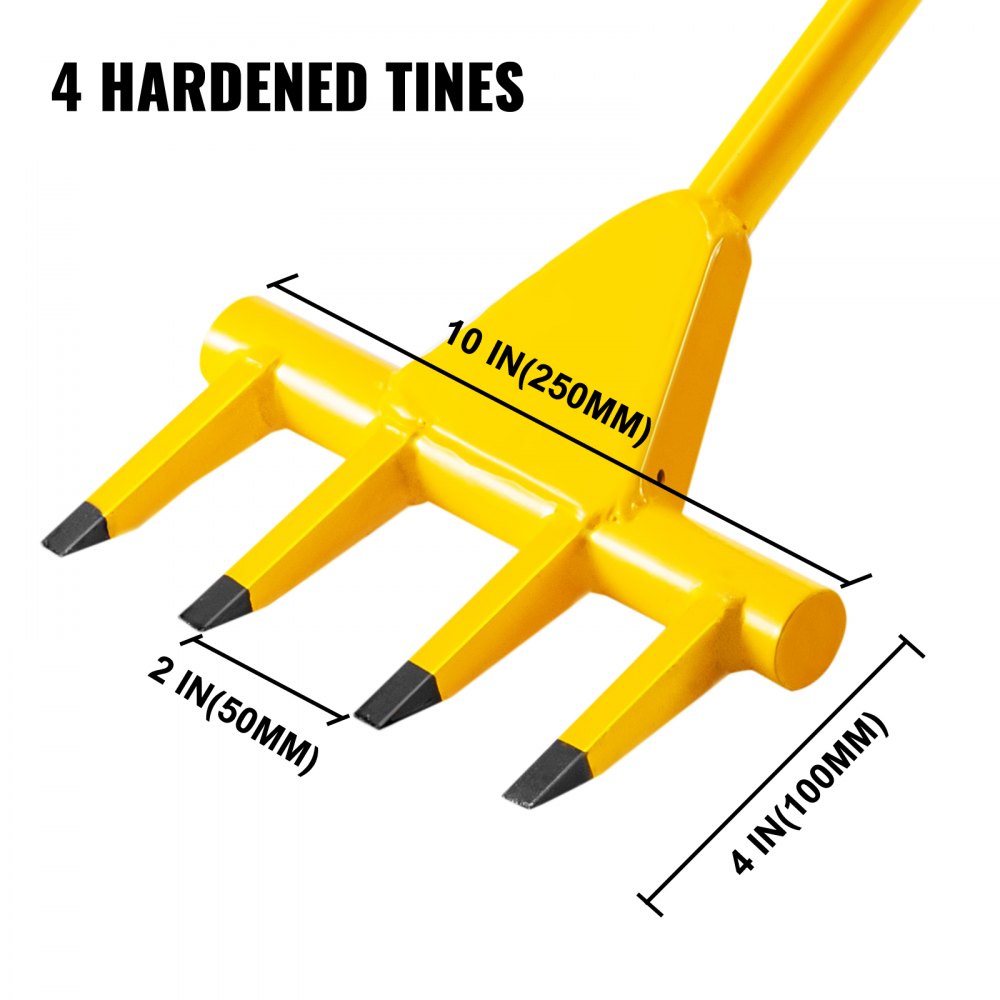 Deck Wrecker Pry Bar 4-Tine, Deck Wrecking Bar with 56-Inch Long Handle, Demolition Bar, 2-Inch Spacing between Tines, Deck Pry Bar with Nail Puller, Deck Wrecker Tool Heavy-Duty Steel, Yellow 