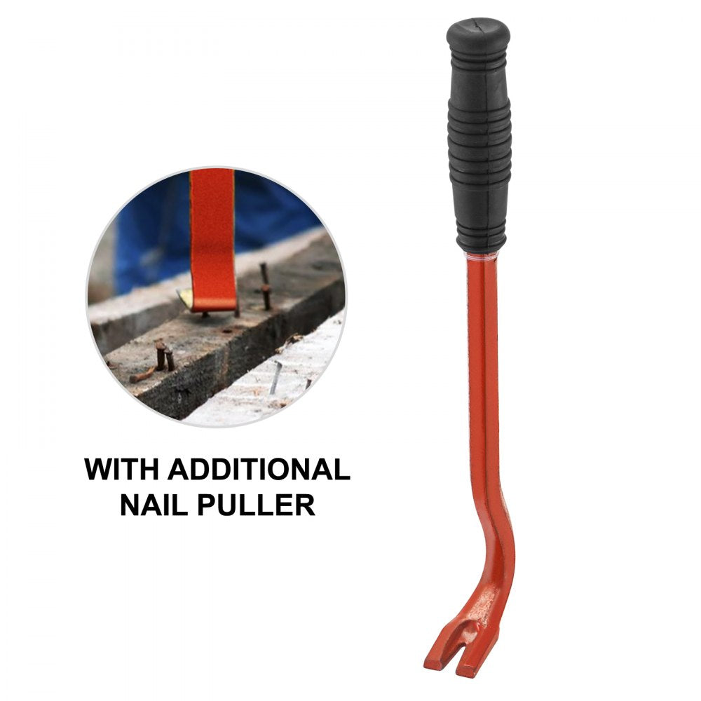 Deck Wrecker Pry Bar 4-Tine, Deck Wrecking Bar with 56-Inch Long Handle, Demolition Bar, 2-Inch Spacing between Tines, Deck Pry Bar with Nail Puller, Deck Wrecker Tool Heavy-Duty Steel, Yellow 