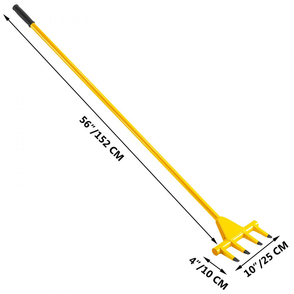 Deck Wrecker Pry Bar 4-Tine, Deck Wrecking Bar with 56-Inch Long Handle, Demolition Bar, 2-Inch Spacing between Tines, Deck Pry Bar with Nail Puller, Deck Wrecker Tool Heavy-Duty Steel, Yellow 