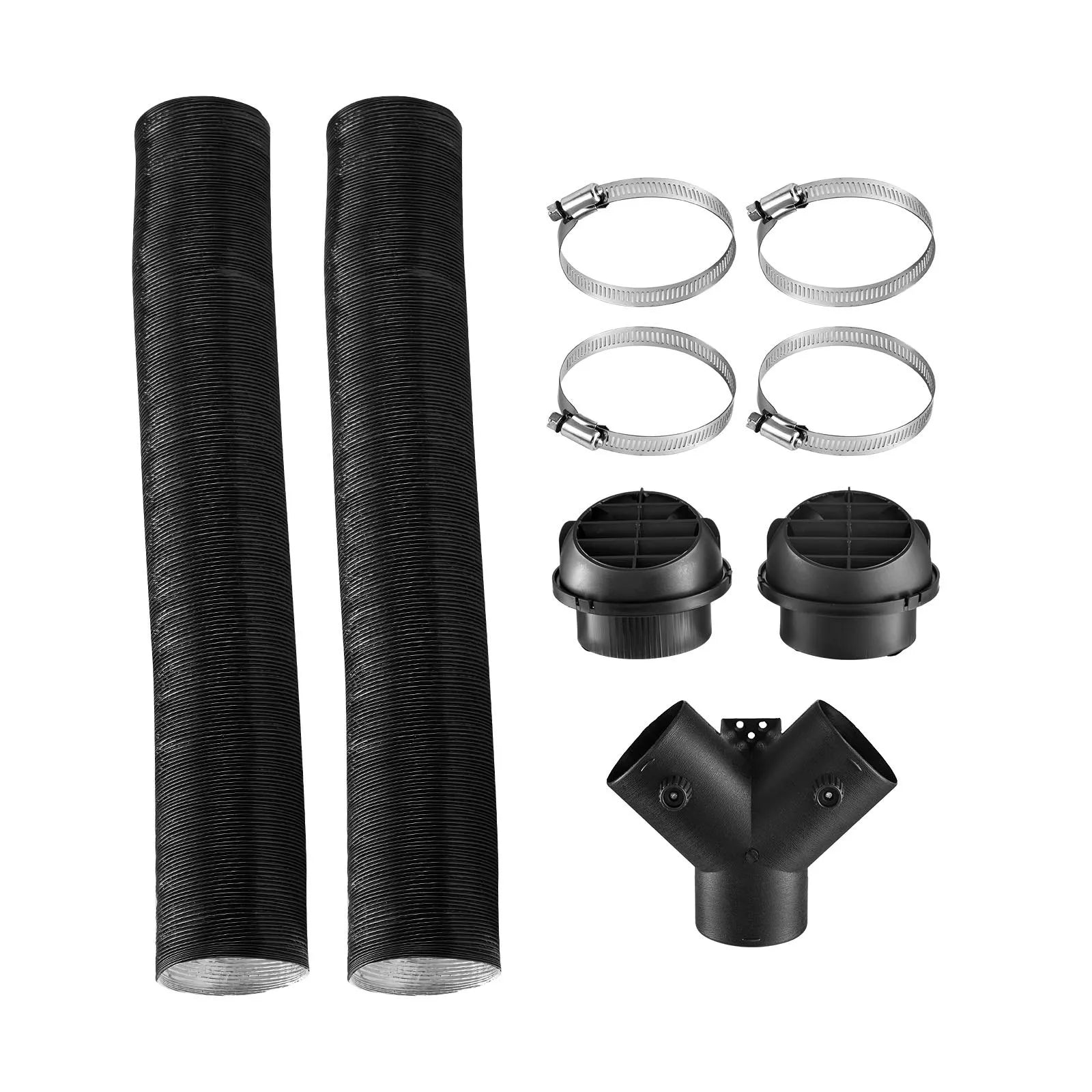 VEVOR Diesel Heater Pipe Duct Vent Kit – 3-Inch Y-Shaped Warm Air Outlet Vent Set with Air Duct Clamps for 2KW/5KW/8KW Diesel Heaters, Black 