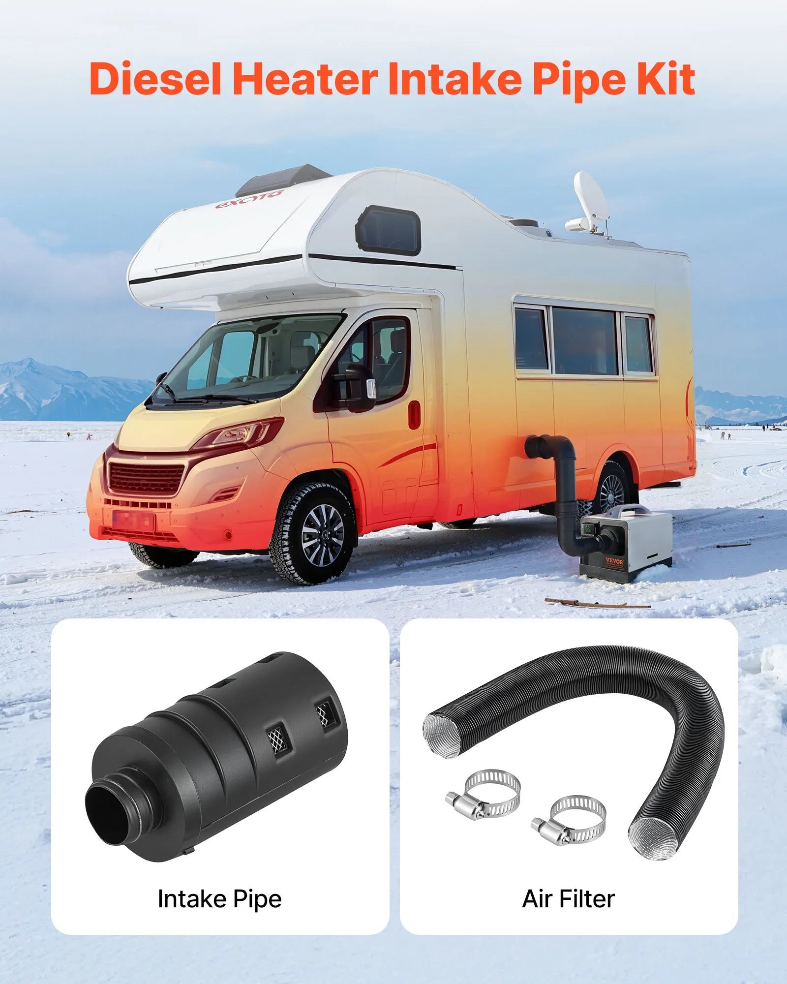 VEVOR Diesel Heater Intake Pipe Kit, 0.98 Inch Car Air Parking Heater Ducting Hose, Stretchable & Bendable Air Intake Filter Silencer for 2KW, 5KW, 8KW Diesel Heaters 