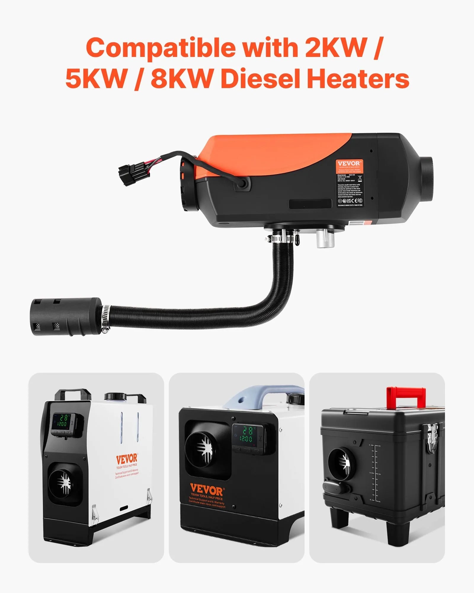 VEVOR Diesel Heater Intake Pipe Kit, 0.98 Inch Car Air Parking Heater Ducting Hose, Stretchable & Bendable Air Intake Filter Silencer for 2KW, 5KW, 8KW Diesel Heaters 