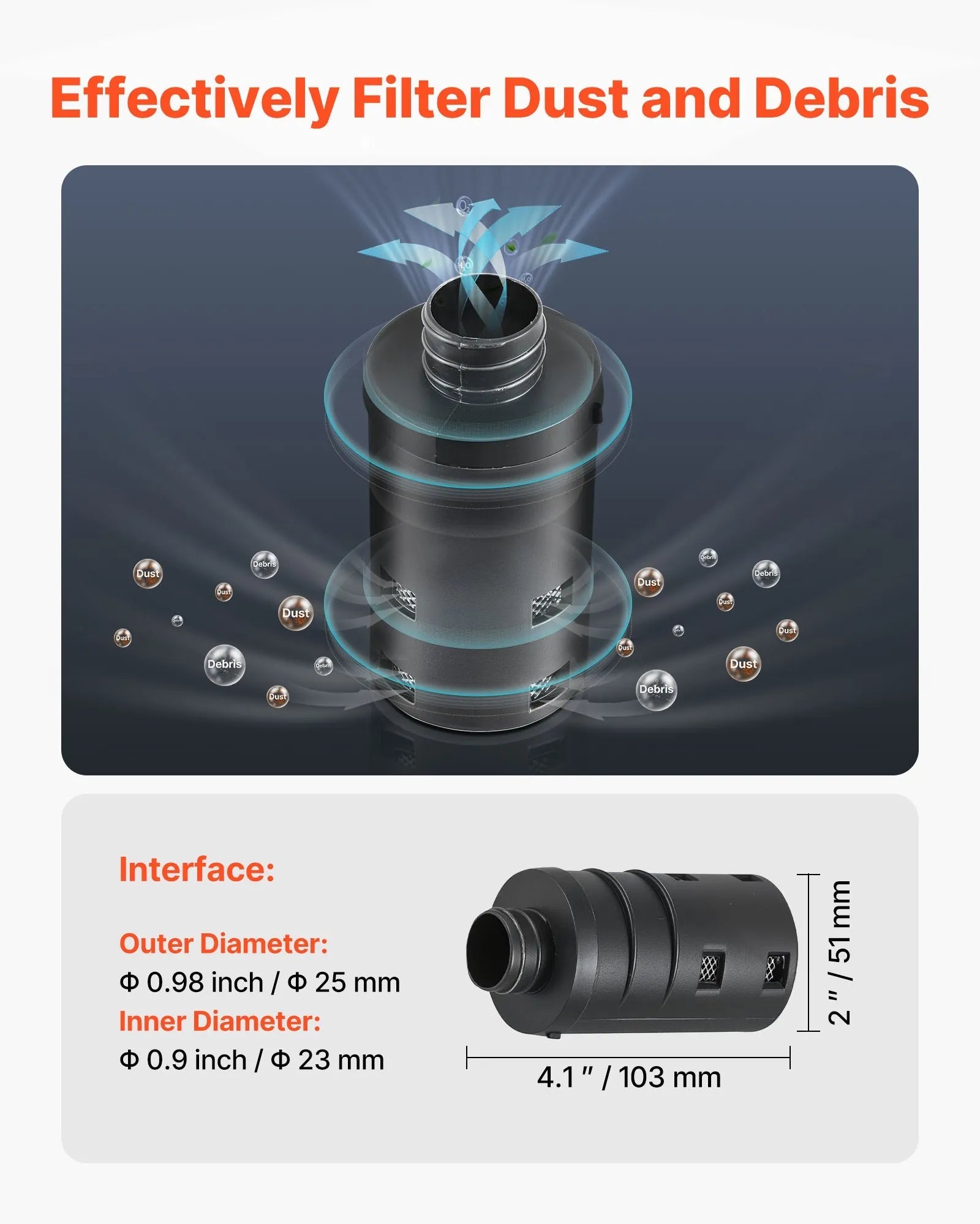 VEVOR Diesel Heater Intake Pipe Kit, 0.98 Inch Car Air Parking Heater Ducting Hose, Stretchable & Bendable Air Intake Filter Silencer for 2KW, 5KW, 8KW Diesel Heaters 
