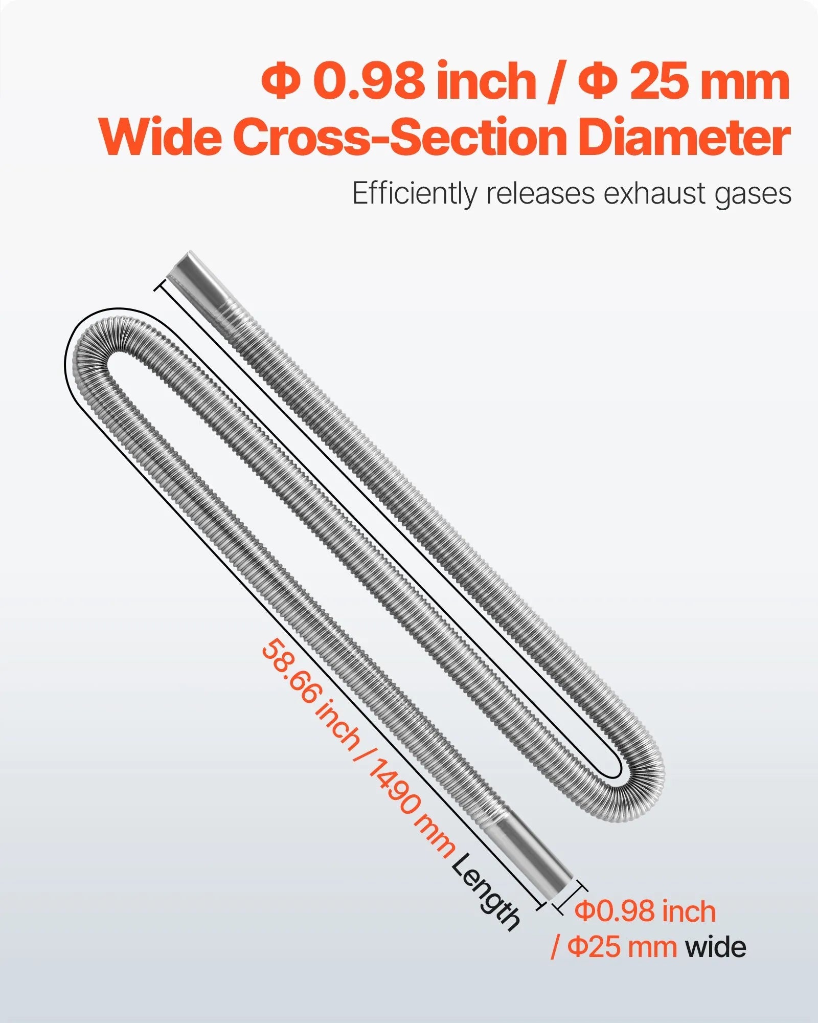 VEVOR Diesel Heater Exhaust Hose, 58.7 inch Stainless Steel Flexible Pipe with 2 Clamps for 2KW/5KW/8KW Diesel Heaters 
