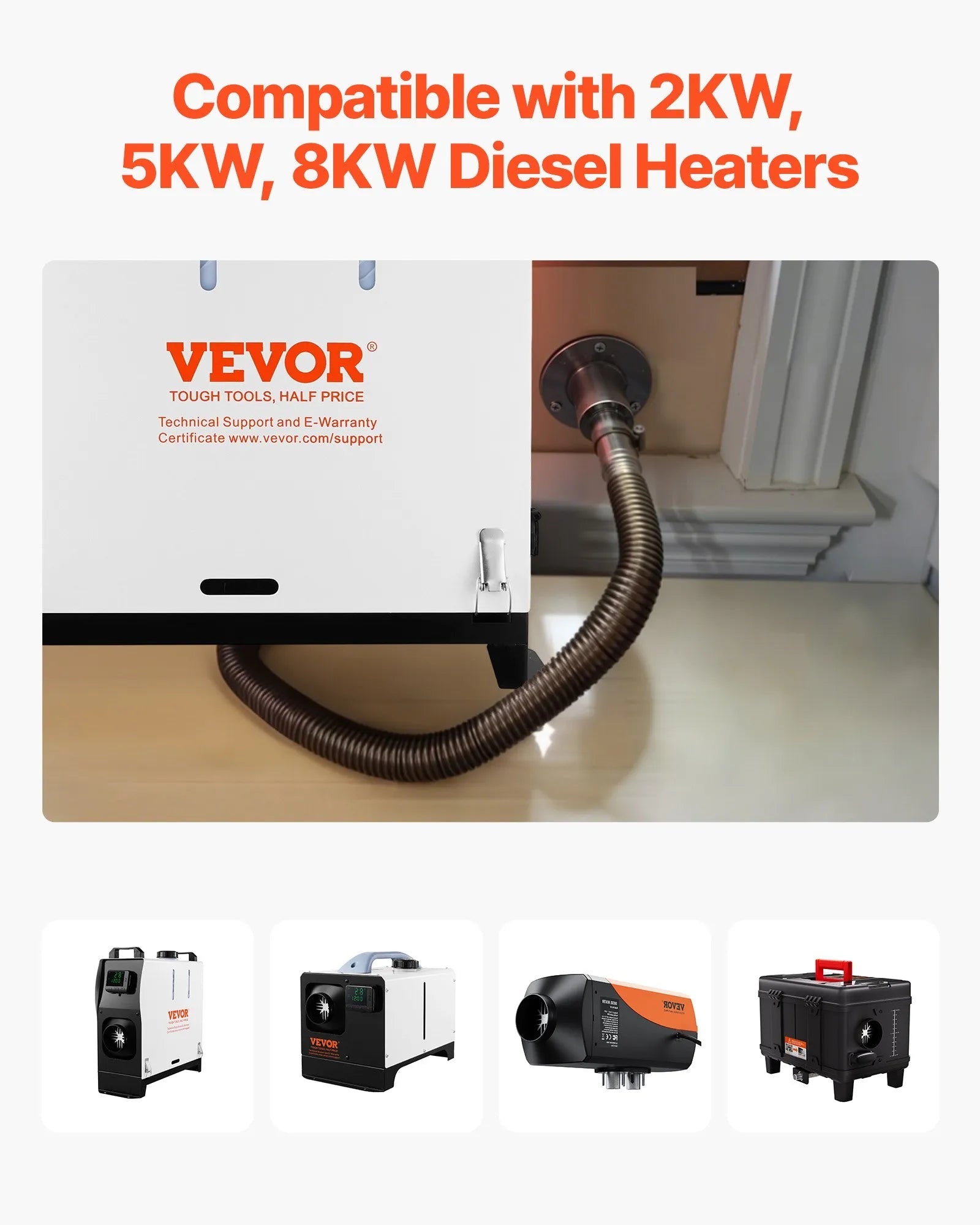 VEVOR Thru Hull Exhaust Skin Fitting – 0.94" Diesel Heater Exhaust Elbow Pipe Socket Replacement with Screws, Nuts & Gaskets, 316 Stainless Steel for 2KW, 5KW, and 8KW Diesel Heaters 