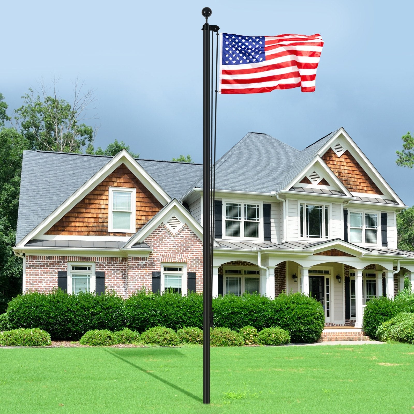 VEVOR 20FT Detachable Flagpole Kit Heavy Duty Aluminum Flag Pole Black 