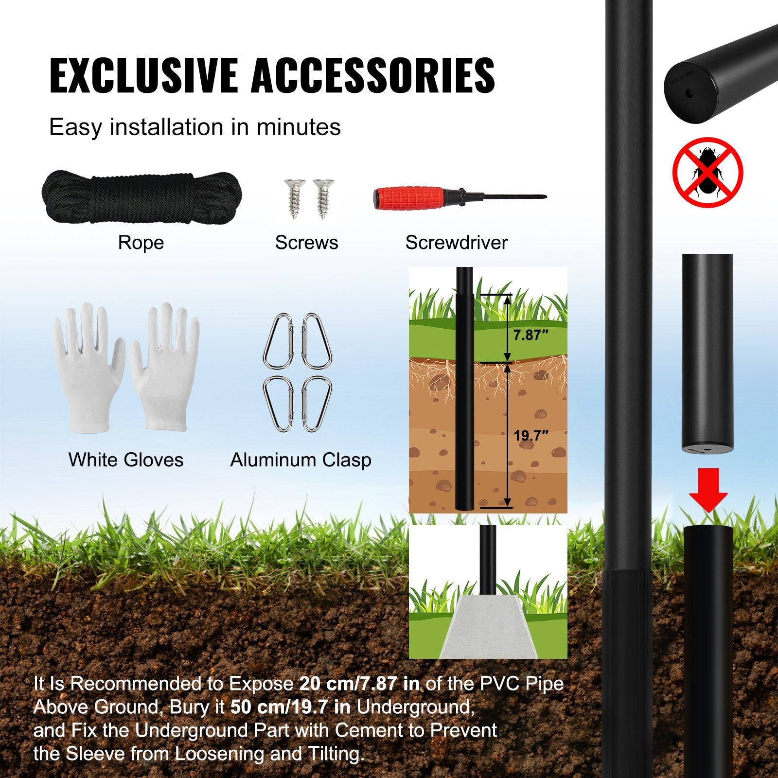 VEVOR 30FT Detachable Flagpole Kit Heavy Duty Aluminum Flag Pole Black 