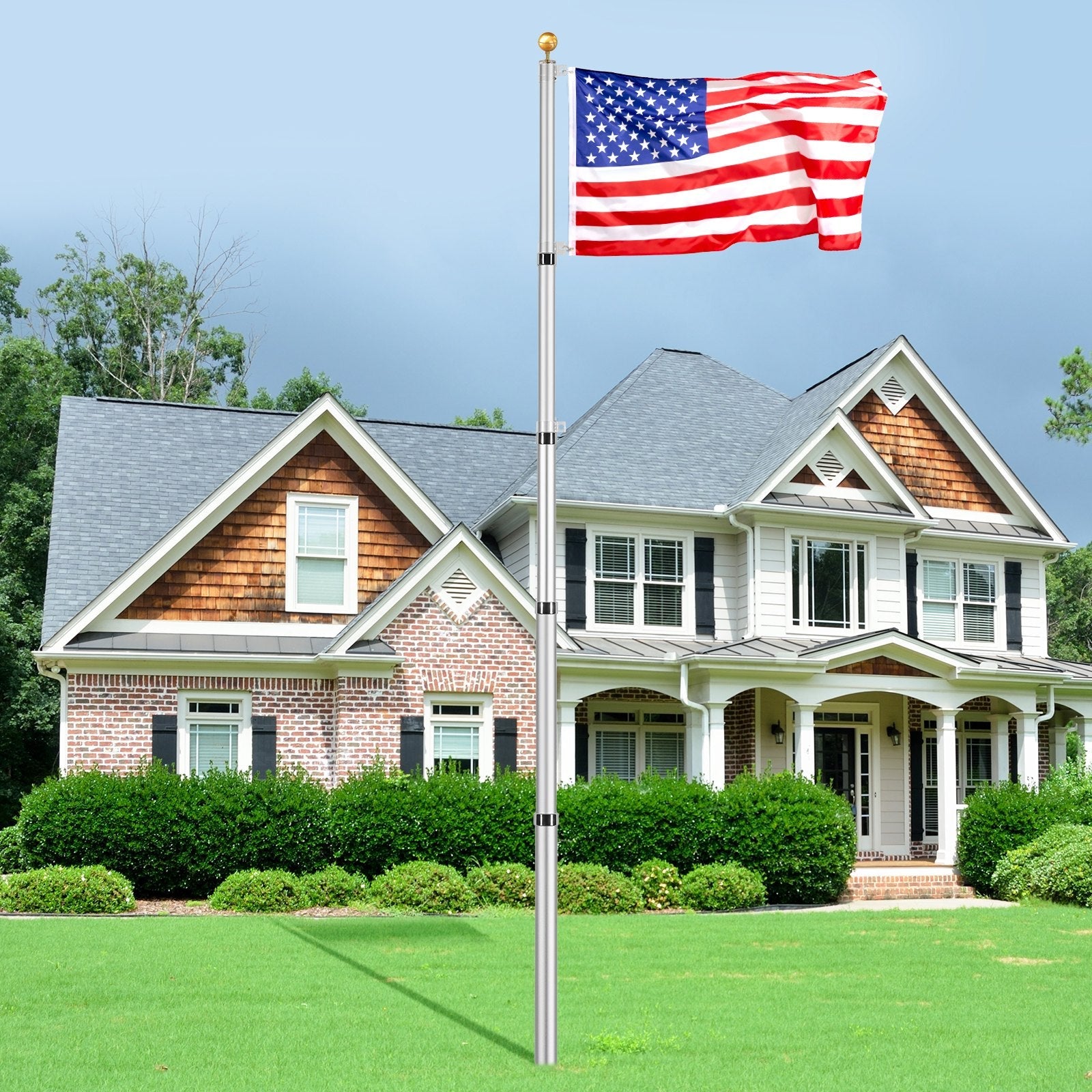 VEVOR 20FT Telescopic Flagpole Kit Heavy Duty Aluminum Flag Pole Silver 