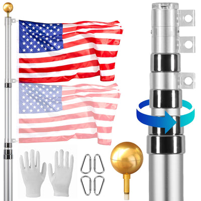 VEVOR 20FT Telescopic Flagpole Kit Heavy Duty Aluminum Flag Pole Silver 