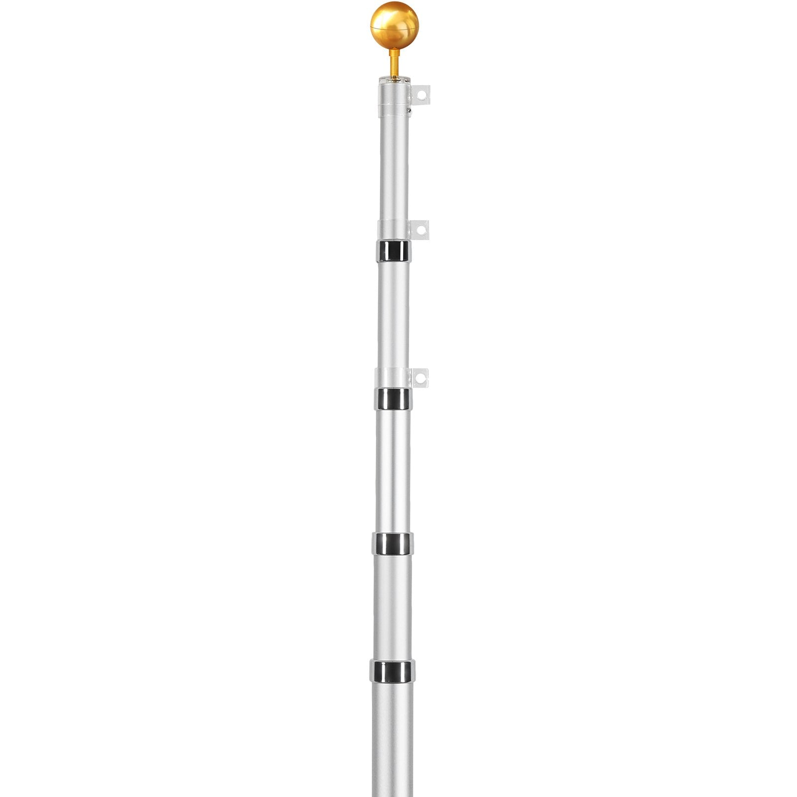 VEVOR 20FT Telescopic Flagpole Kit Heavy Duty Aluminum Flag Pole Silver 