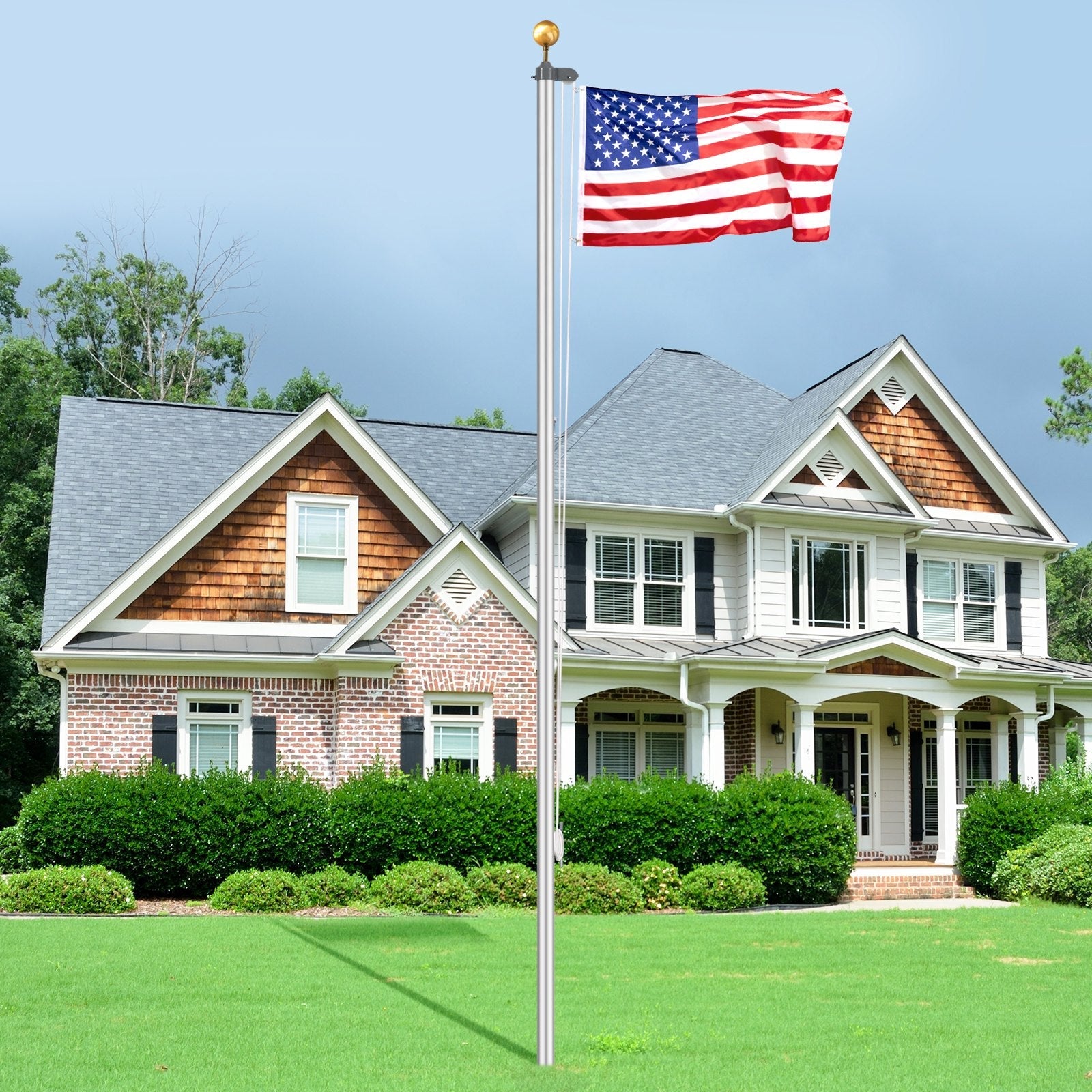 VEVOR 25FT Detachable Flagpole Kit Heavy Duty Aluminum Flag Pole Silver 