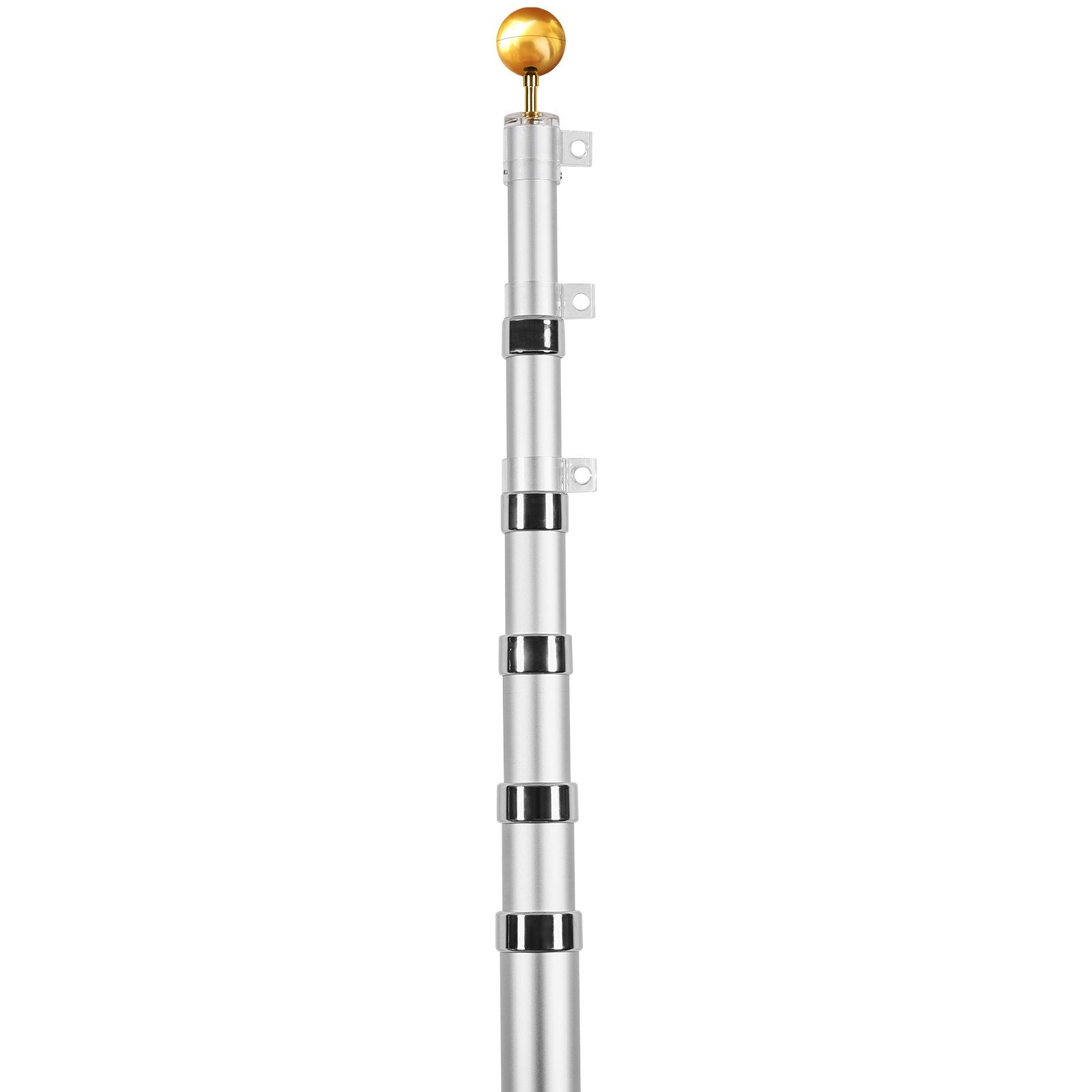 VEVOR 30FT Telescopic Flagpole Kit Heavy Duty Aluminum Flag Pole Silver 
