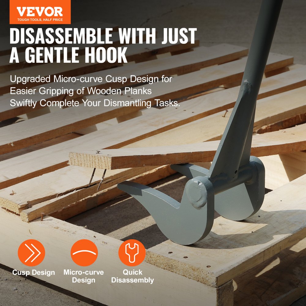 VEVOR Pallet Buster, 50-Inch Handle, 2000 lbs Weight Capacity, Q235 Carbon Steel, Heavy Duty Deck Wrecker Demolition Wood Pallet Tool Breaker Pry Bar Puller for Efficient and Effortless Board Removal 