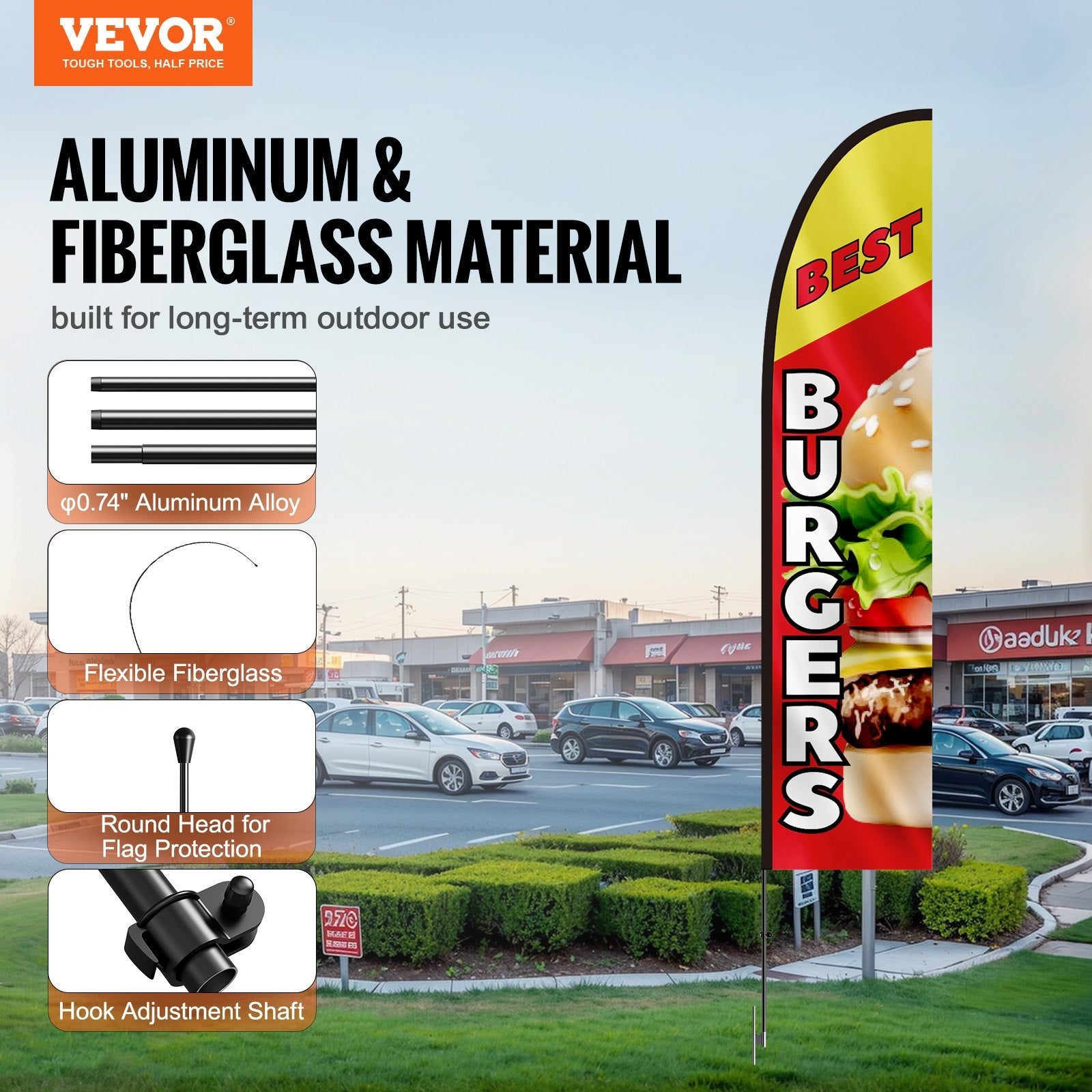 VEVOR Burger Restaurant Advertising Feather Flag Kit Swooper Flag Poles 16.3 FT 