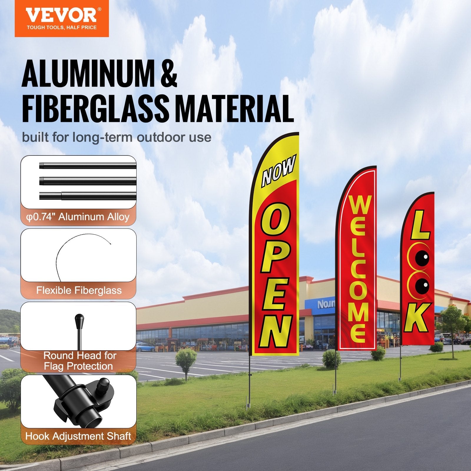 VEVOR Open Flags for Business Advertising Feather Flag Kit Open Look Welcome 