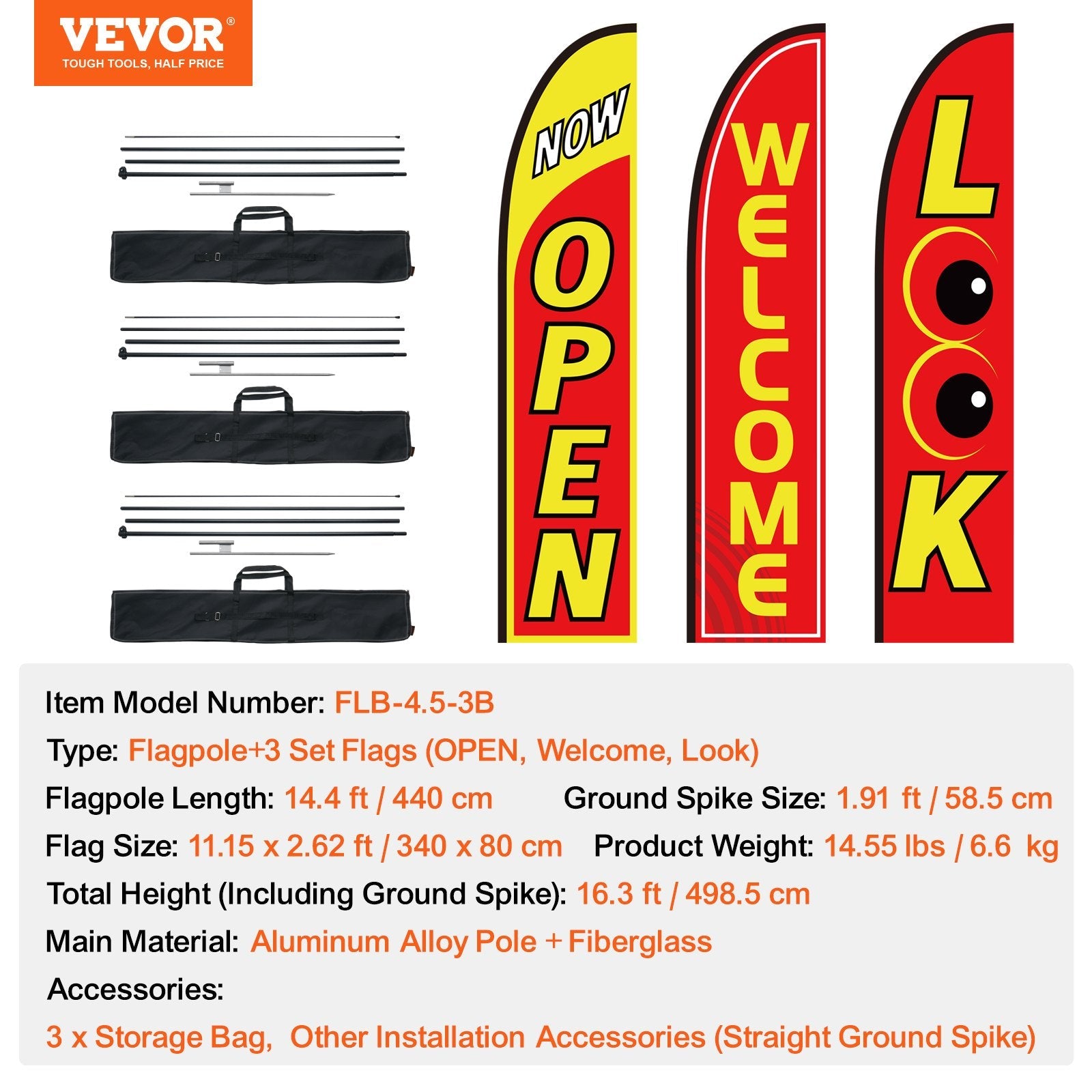 VEVOR Open Flags for Business Advertising Feather Flag Kit Open Look Welcome 