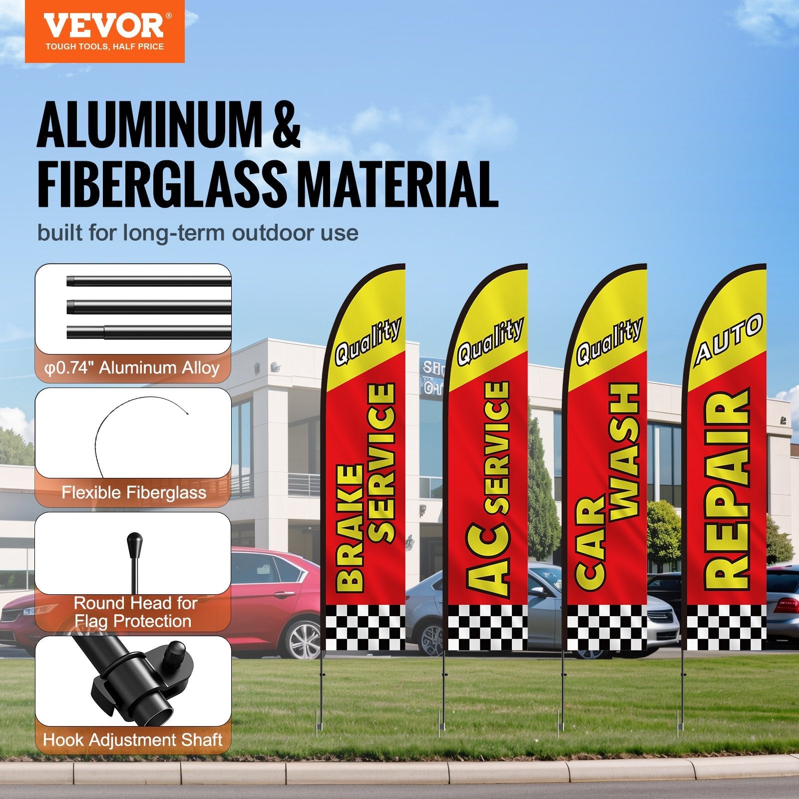 VEVOR Auto Repair Advertising Feather Flag Kit Swooper Flags and Poles 16.3 FT 