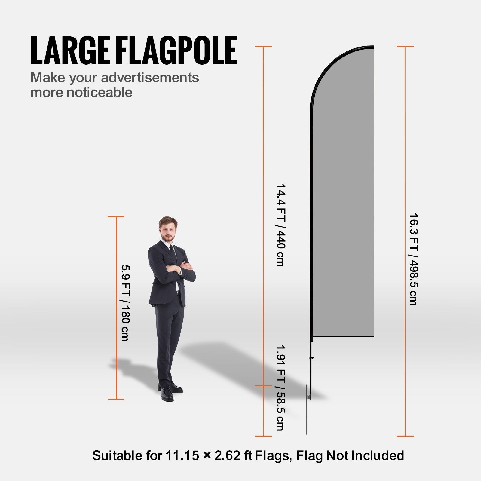 VEVOR Feather Flag Pole Kit 2 Packs Swooper Flag Pole 16.3 ft with Ground Stakes 