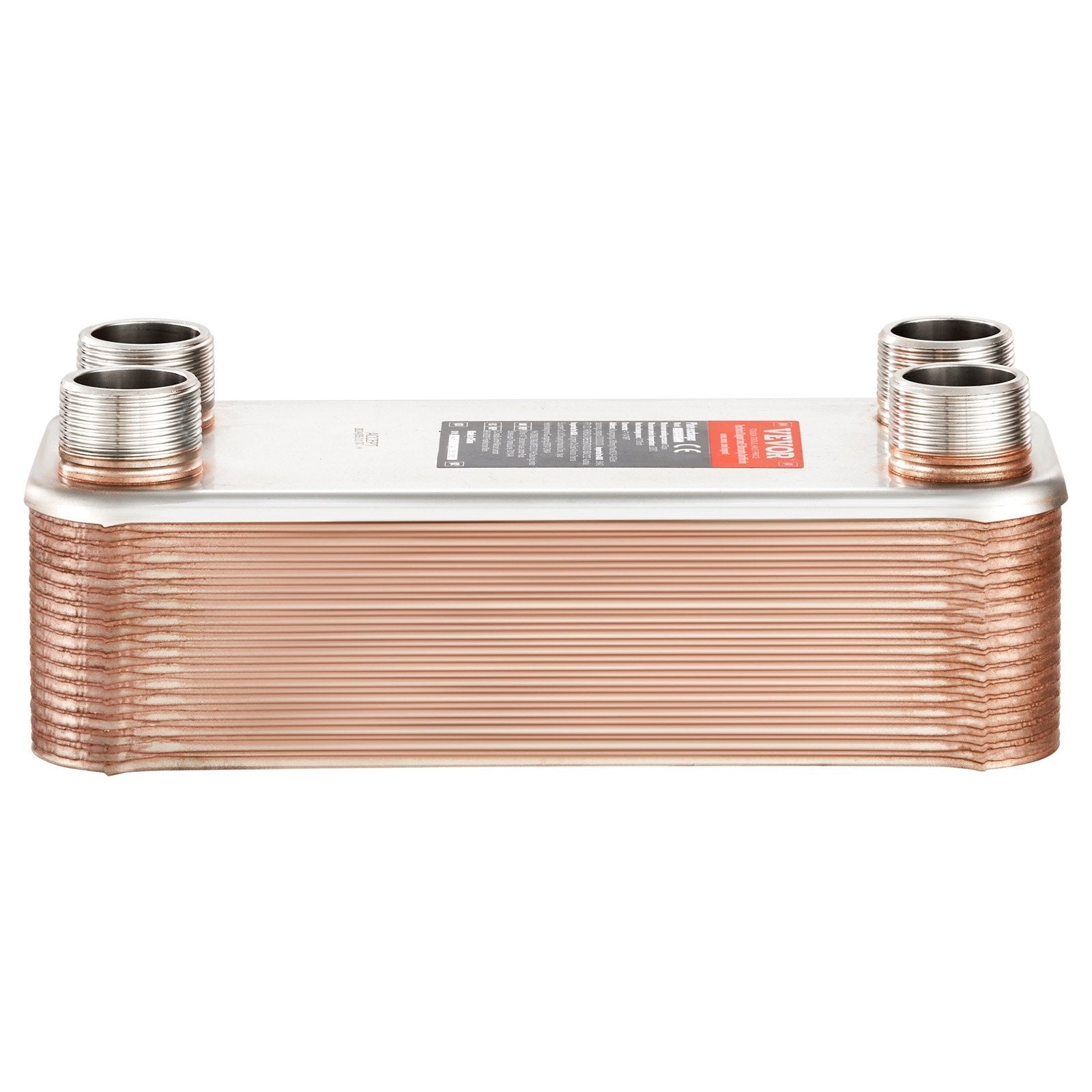 VEVOR Heat Exchanger, 5"x 12" 30 Plates Brazed Plate Heat Exchanger, Copper/316L Stainless Steel Water To Water Heat Exchanger For Floor Heating, Water Heating, Snow Melting, Beer Cooling 