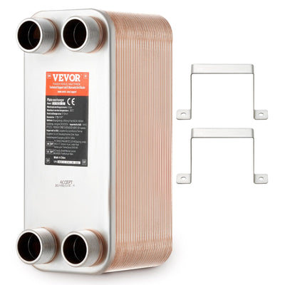 VEVOR Heat Exchanger, 5"x 12" 50 Plates Brazed Plate Heat Exchanger, Copper/316L Stainless Steel Water To Water Heat Exchanger For Floor Heating, Water Heating, Snow Melting, Beer Cooling 