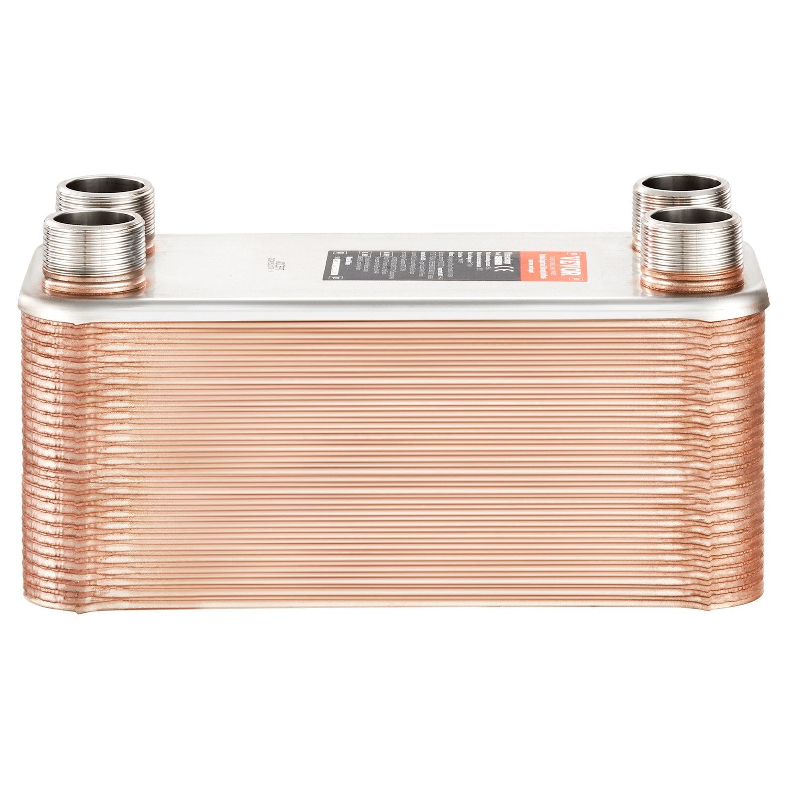 VEVOR Heat Exchanger, 5"x 12" 50 Plates Brazed Plate Heat Exchanger, Copper/316L Stainless Steel Water To Water Heat Exchanger For Floor Heating, Water Heating, Snow Melting, Beer Cooling 