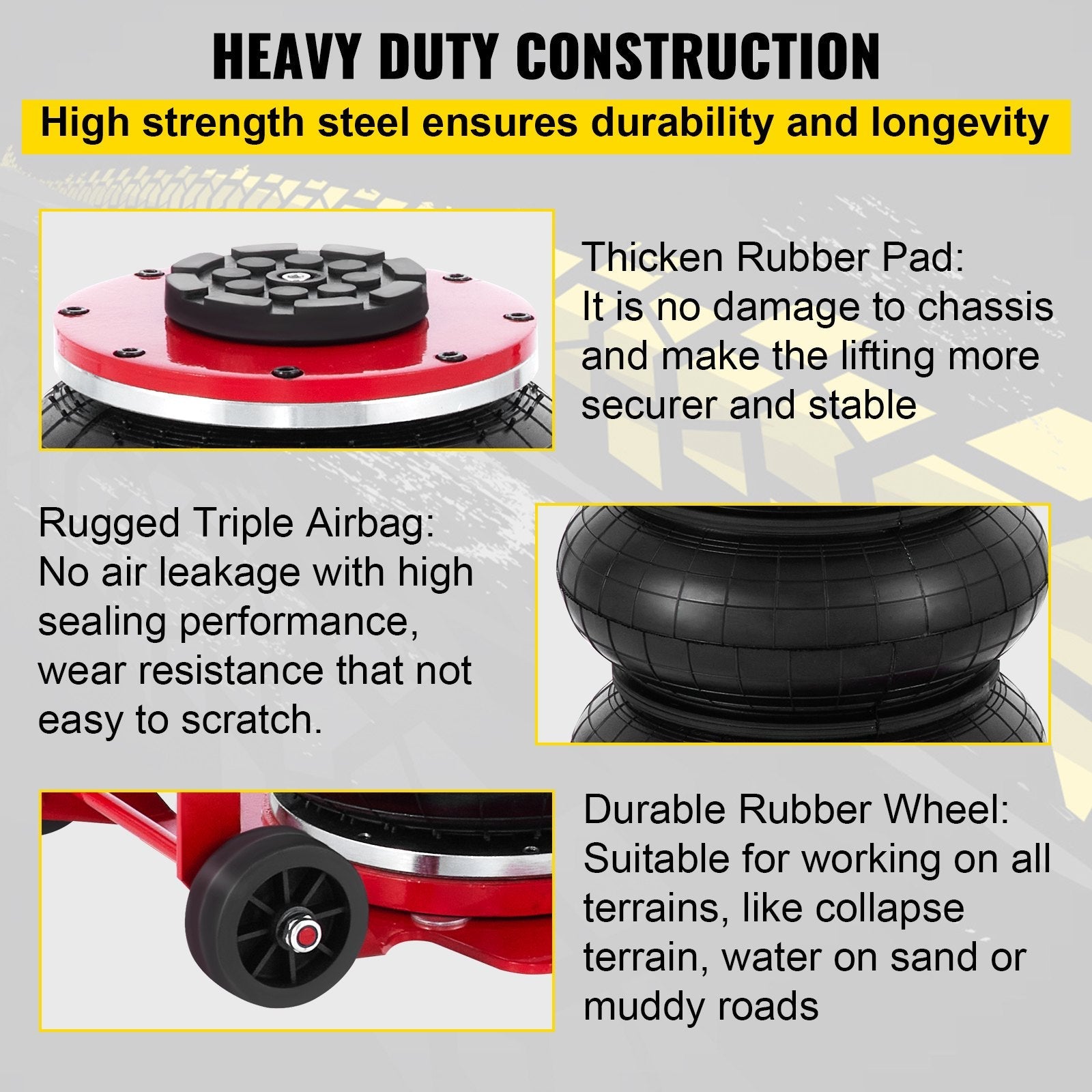 VEVOR Triple Bag Air Jack 3 Ton 6600lbs Pneumatic Car Jack Red Air Jack Portable Lifting Up to 16 Inch 