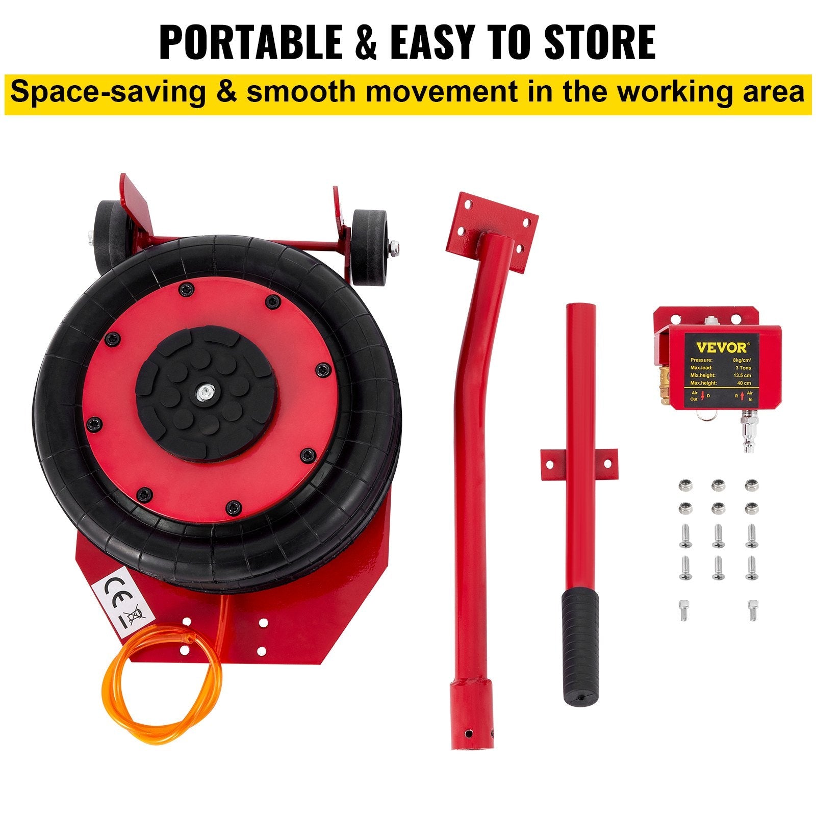VEVOR Triple Bag Air Jack 3 Ton 6600lbs Pneumatic Car Jack Red Air Jack Portable Lifting Up to 16 Inch 