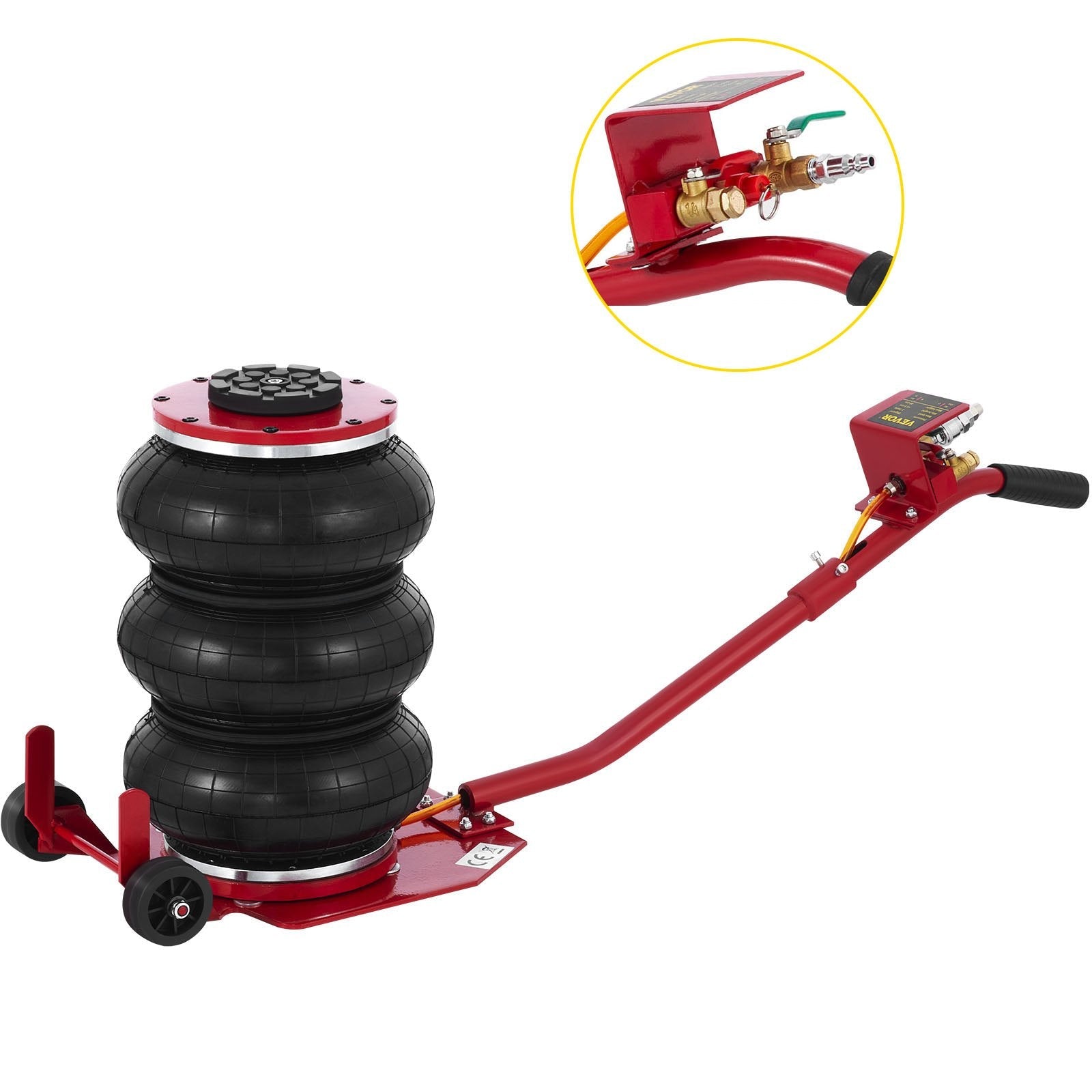 VEVOR Triple Bag Air Jack 3 Ton 6600lbs Pneumatic Car Jack Red Air Jack Portable Lifting Up to 16 Inch 