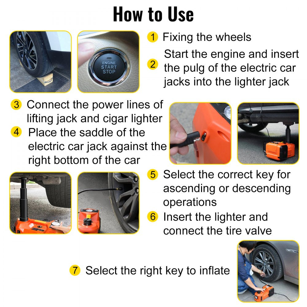 VEVOR Electric Jack 5T Electric Car Jack 12V DC 11023lb Scissor Jack with LED Flashlight All in One for Vehicle Repairing and Tire Replacing Portable Tool Case 